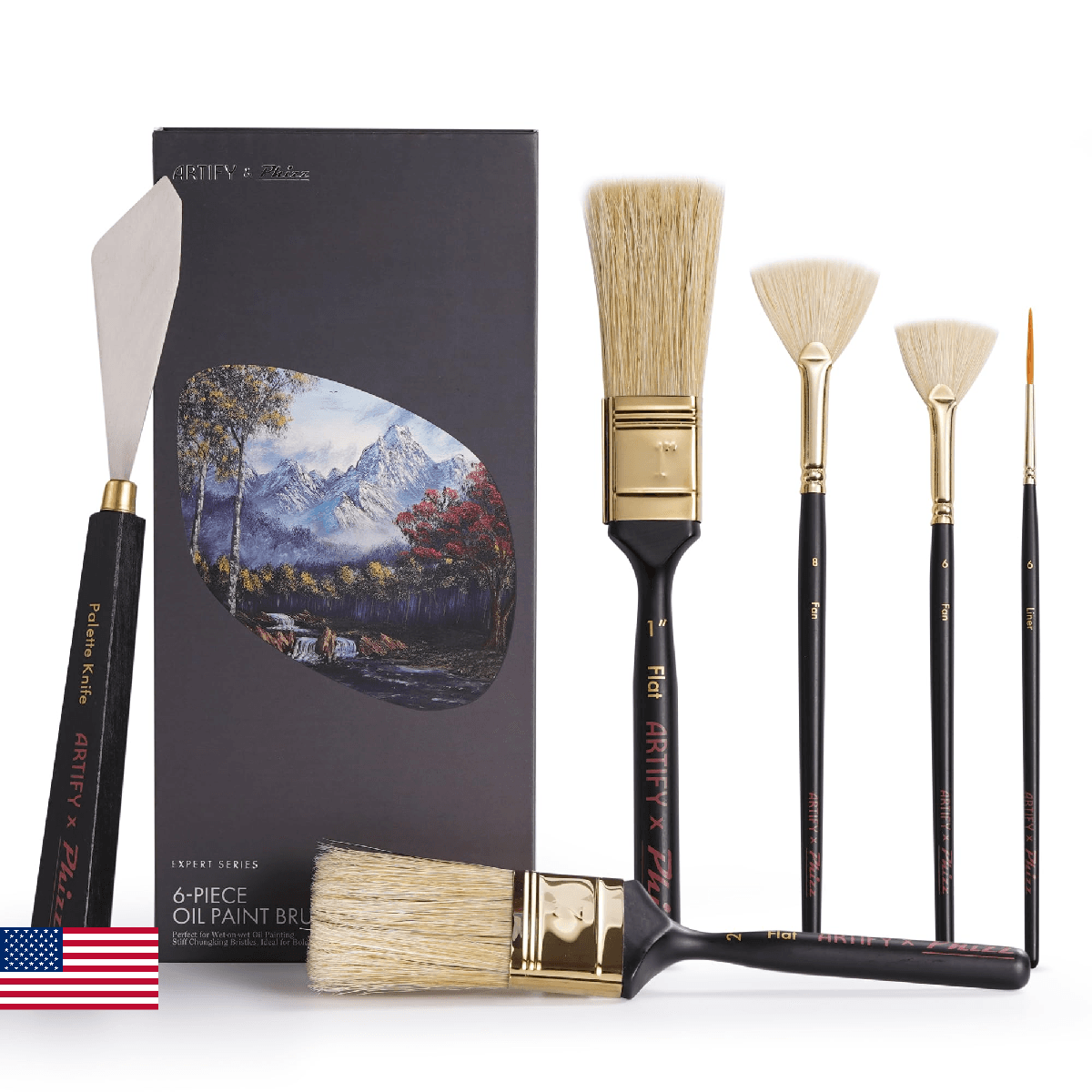 Artify Artist Paint Brush Set endorsed by Painter Phizz, 6-Piece Wet-on-Wet Oil - Image 1