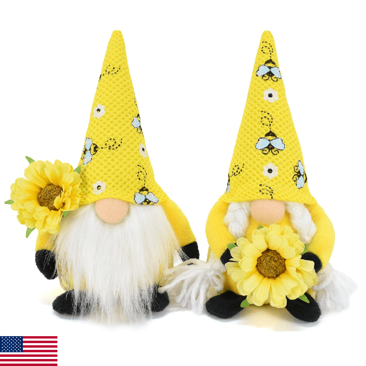 Vytina 2 Pcs Bumble Bee Gnomes Plush Swedish Tomte Nisse Doll Gonk Spring Decor - Image 1