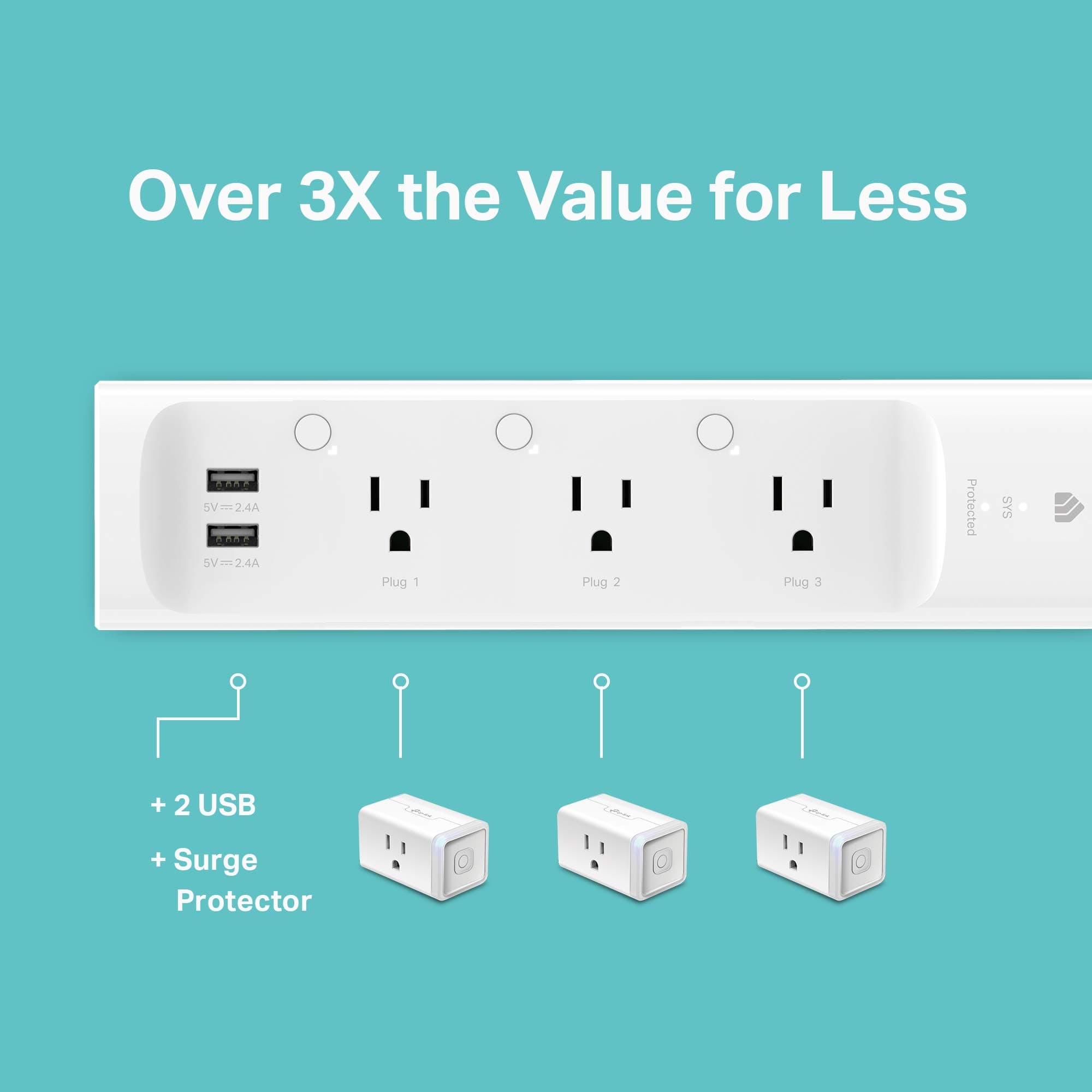 Kasa Smart Plug Power Strip KP303, Surge Protector with 3 Individually Controlle - Thumbnail 6