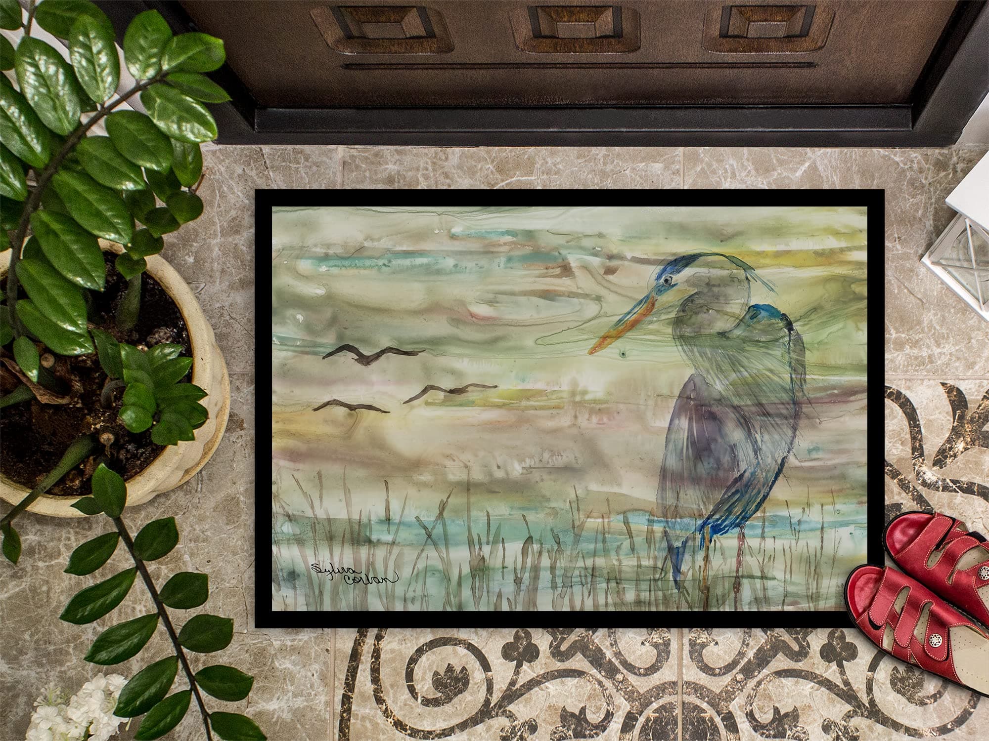 Caroline's Treasures SC2019JMAT Blue Heron Sunset Doormat 24x36 Front Door Mat I - Thumbnail 3