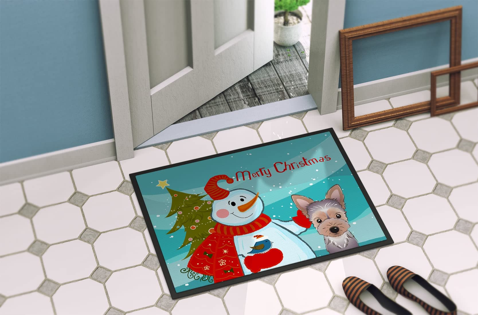 Caroline's Treasures BB1852MAT Snowman with Yorkie Puppy Doormat 18x27 Front Doo - Thumbnail 4