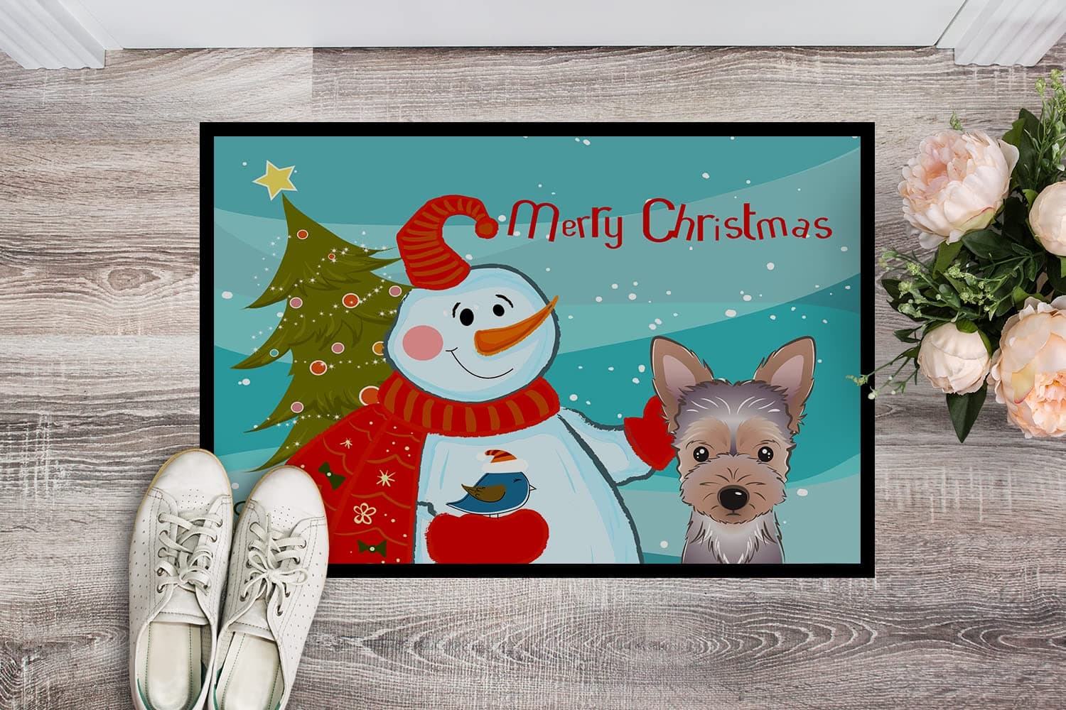 Caroline's Treasures BB1852MAT Snowman with Yorkie Puppy Doormat 18x27 Front Doo - Thumbnail 2