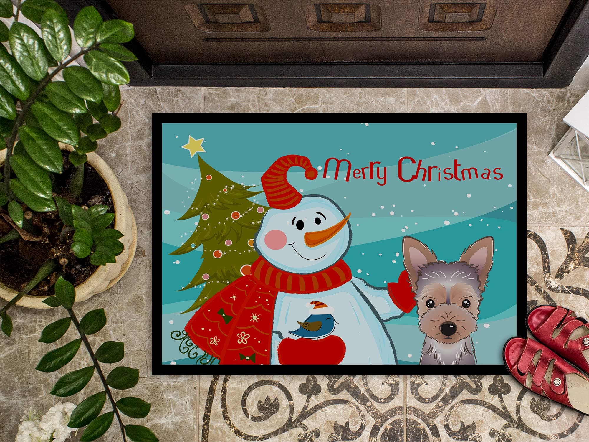Caroline's Treasures BB1852MAT Snowman with Yorkie Puppy Doormat 18x27 Front Doo - Thumbnail 3