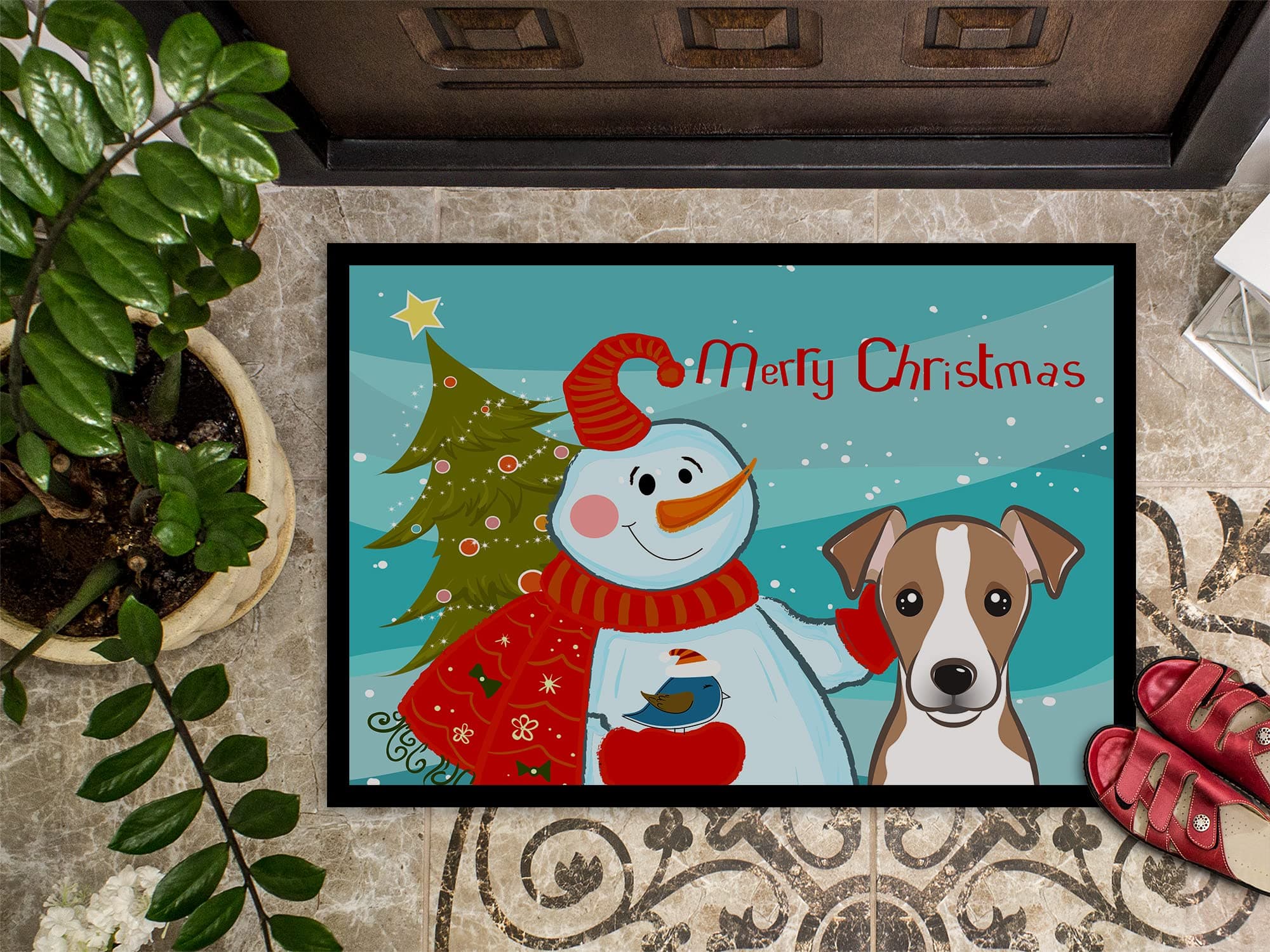 Caroline's Treasures BB1880JMAT Snowman with Jack Russell Terrier Doormat 24x36 - Thumbnail 3