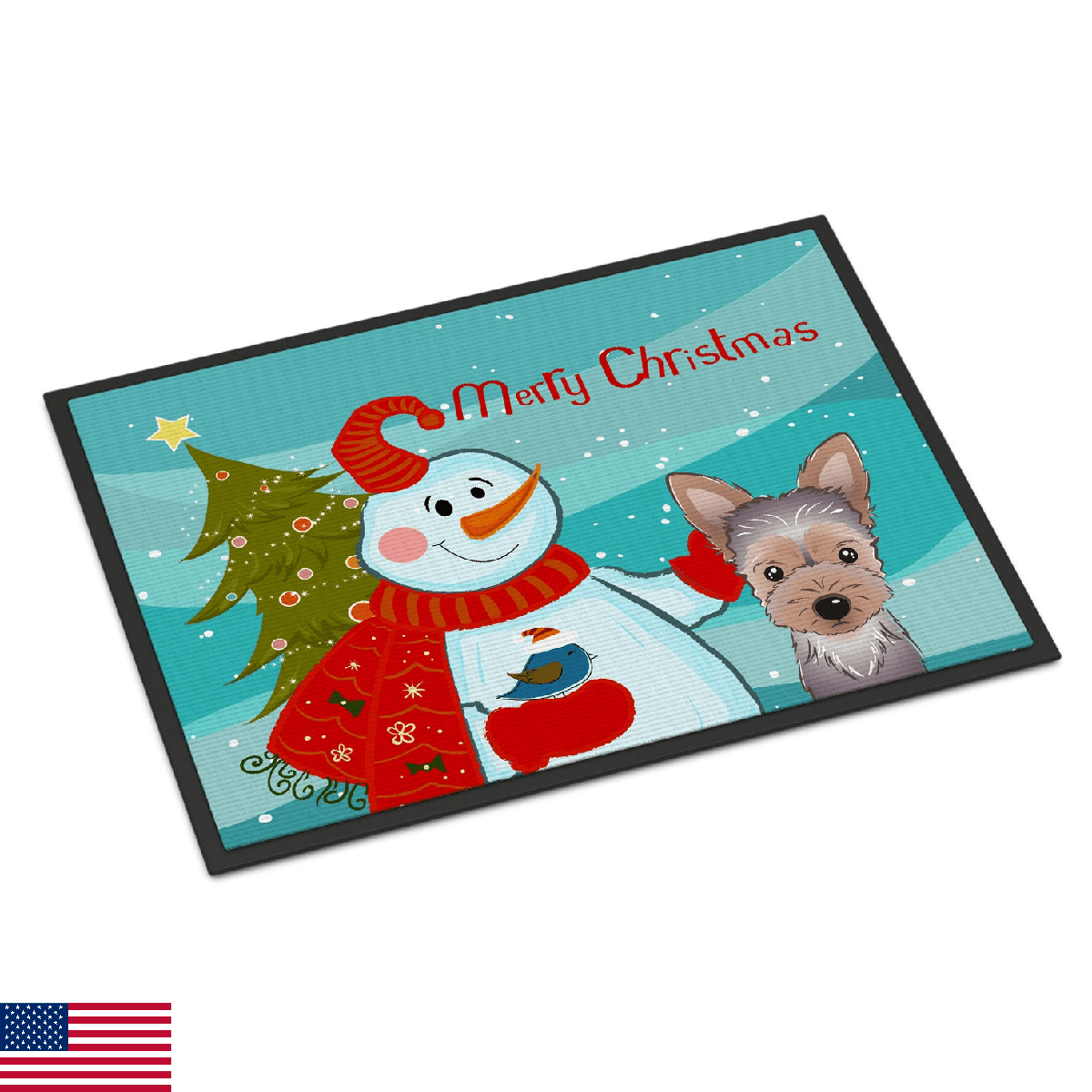 Caroline's Treasures BB1852MAT Snowman with Yorkie Puppy Doormat 18x27 Front Doo - Image 1