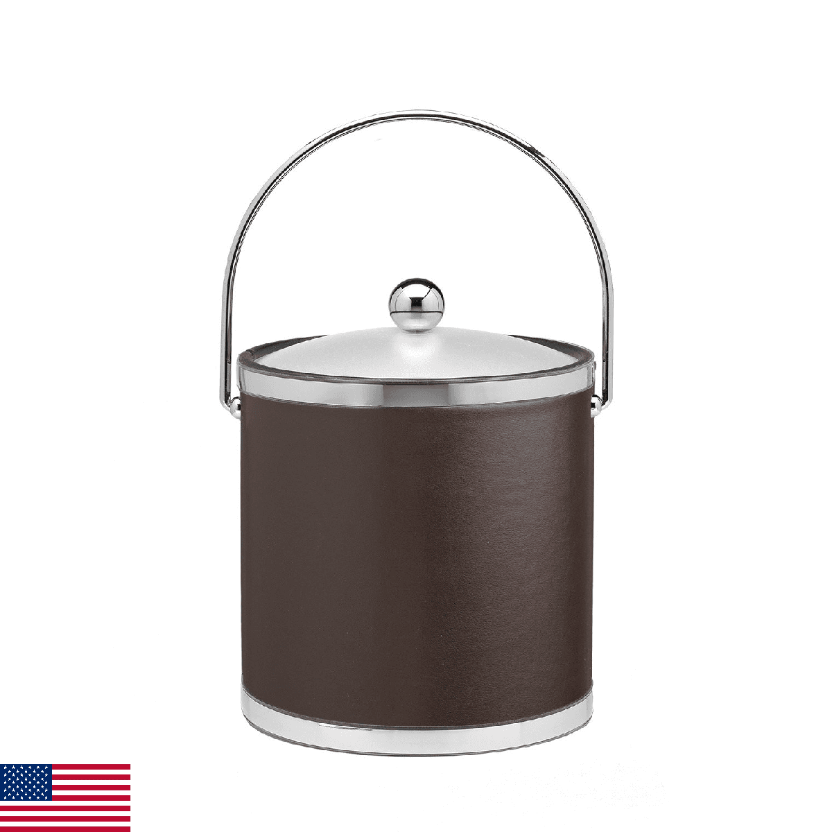 Kraftware Sophisticates Leatherette Ice Bucket, 3 Quart, Brown w/Polished Chrome - Image 1