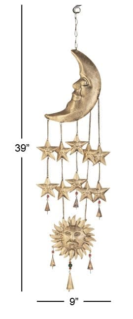 Deco 79 Metal Sun and Moon Windchime with Glass Beads and Cone Bells, 9" x 1" x - Thumbnail 5