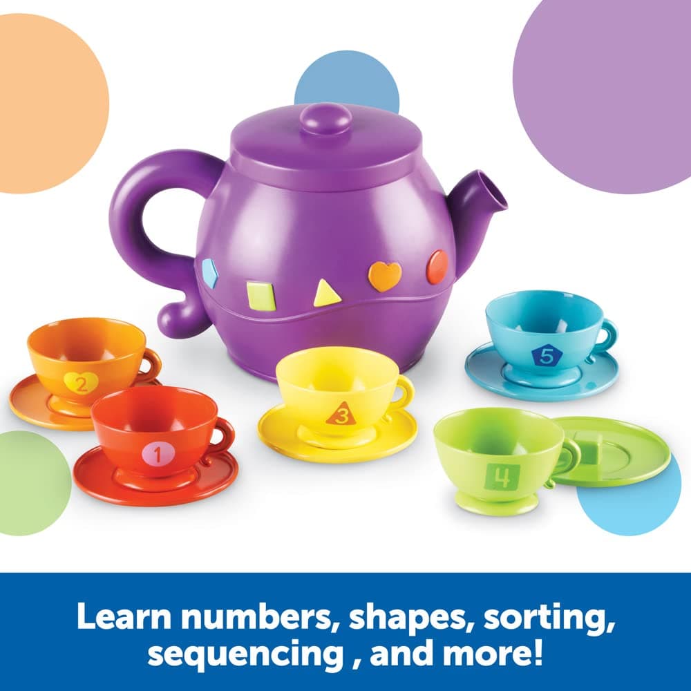 Learning Resources Serving Shapes Tea Set - 11 Pieces, Ages 2+, Pretend Play Foo - Thumbnail 2