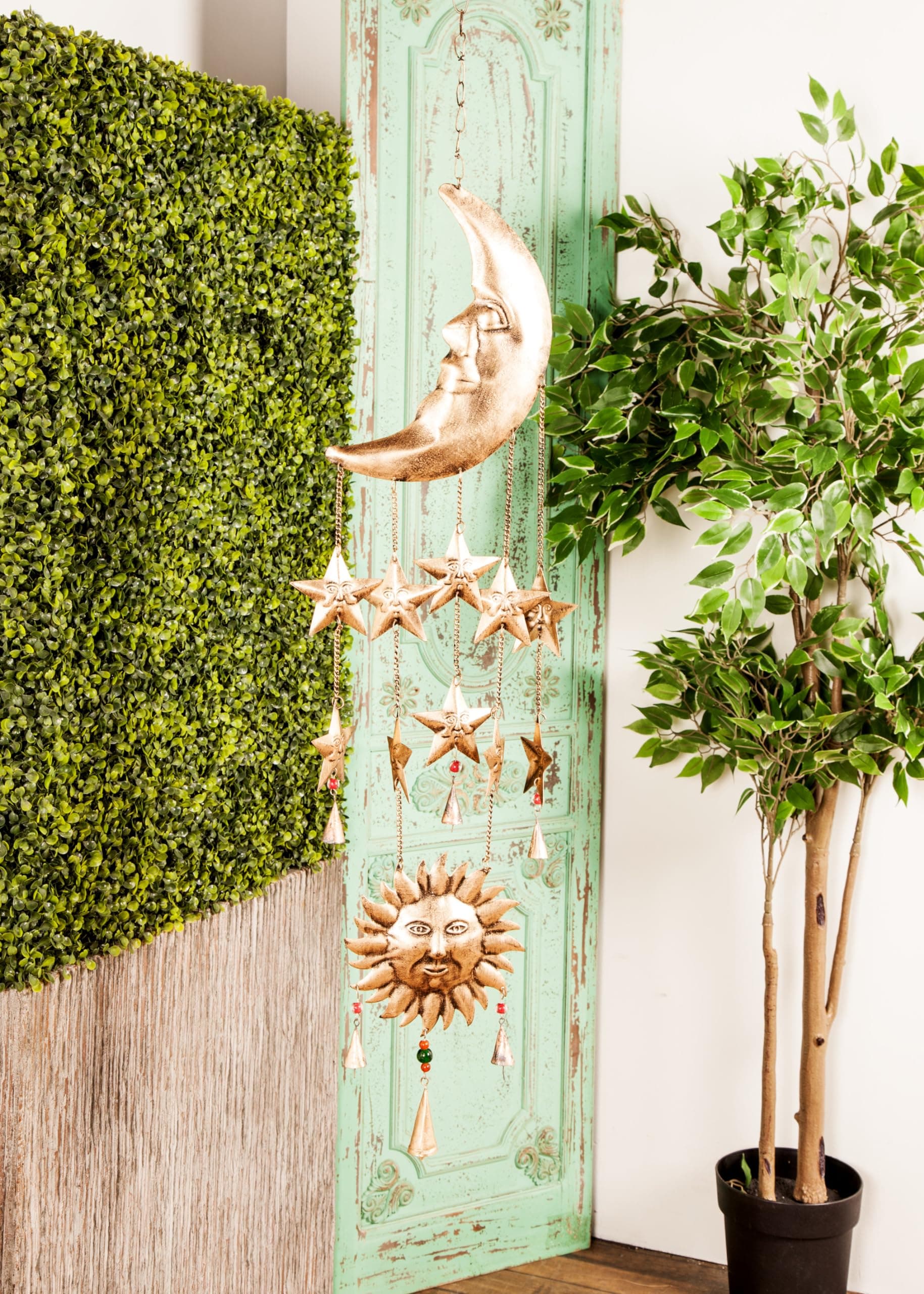 Deco 79 Metal Sun and Moon Windchime with Glass Beads and Cone Bells, 9" x 1" x - Thumbnail 4