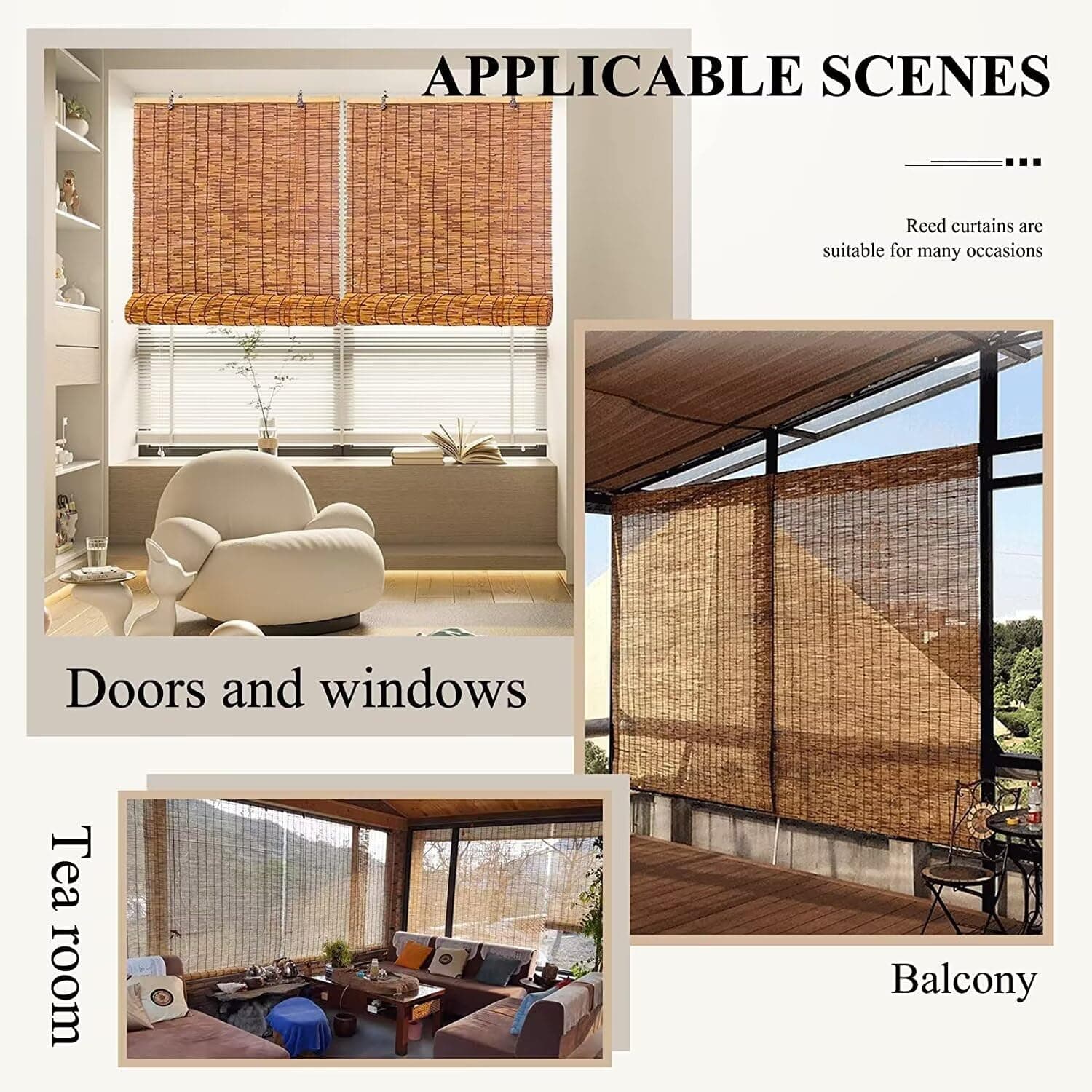 Roman Shades for Windows Bamboo Roller Shades for Patio Porch – Light Filtering - Thumbnail 6