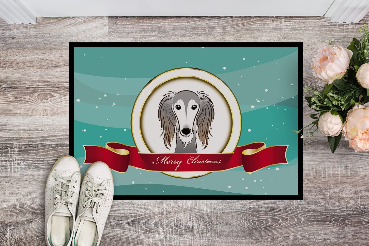 Caroline's Treasures BB1539MAT Saluki Merry Christmas Doormat 18x27 Front Door M - Thumbnail 2
