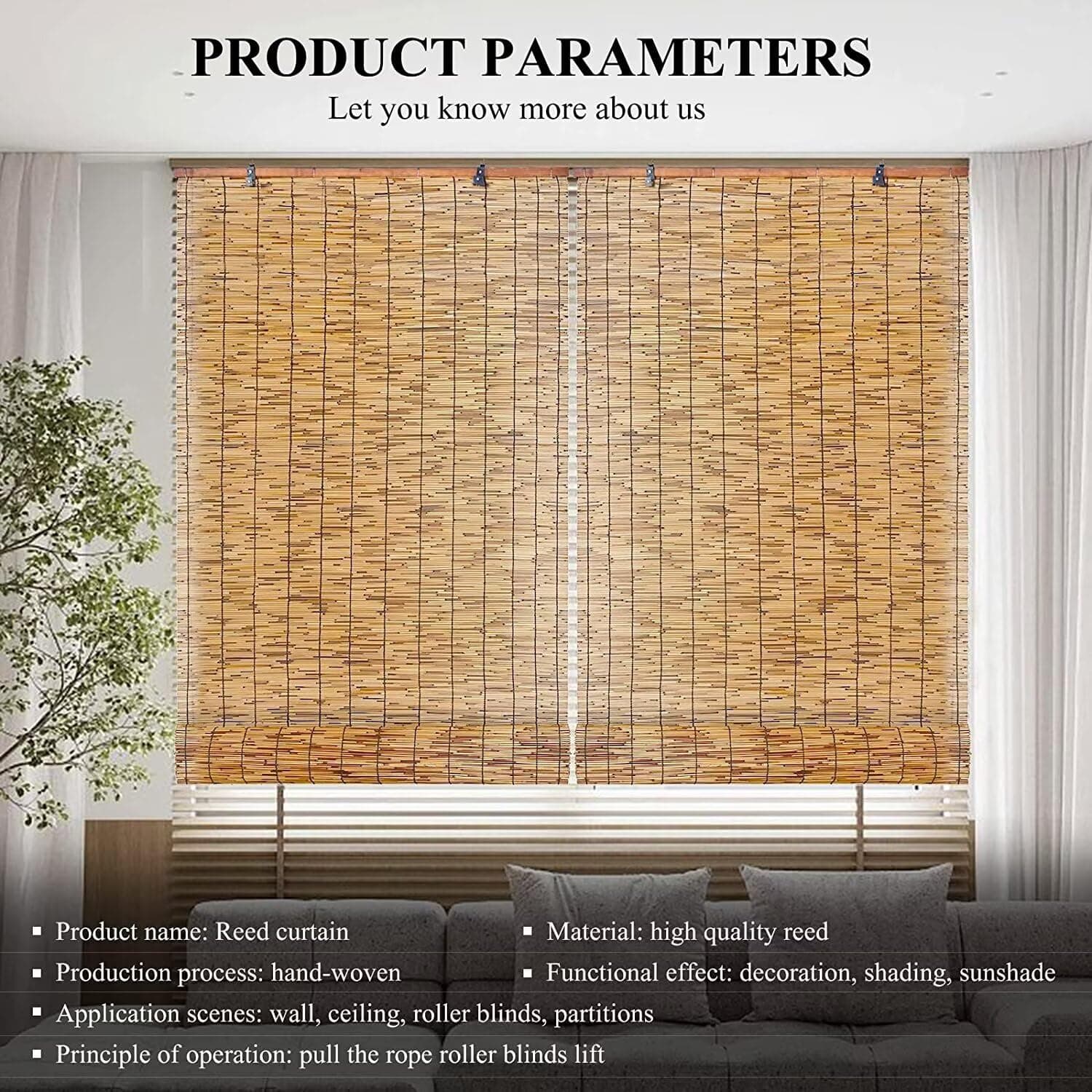 Roman Shades for Windows Bamboo Roller Shades for Patio Porch – Light Filtering - Thumbnail 2