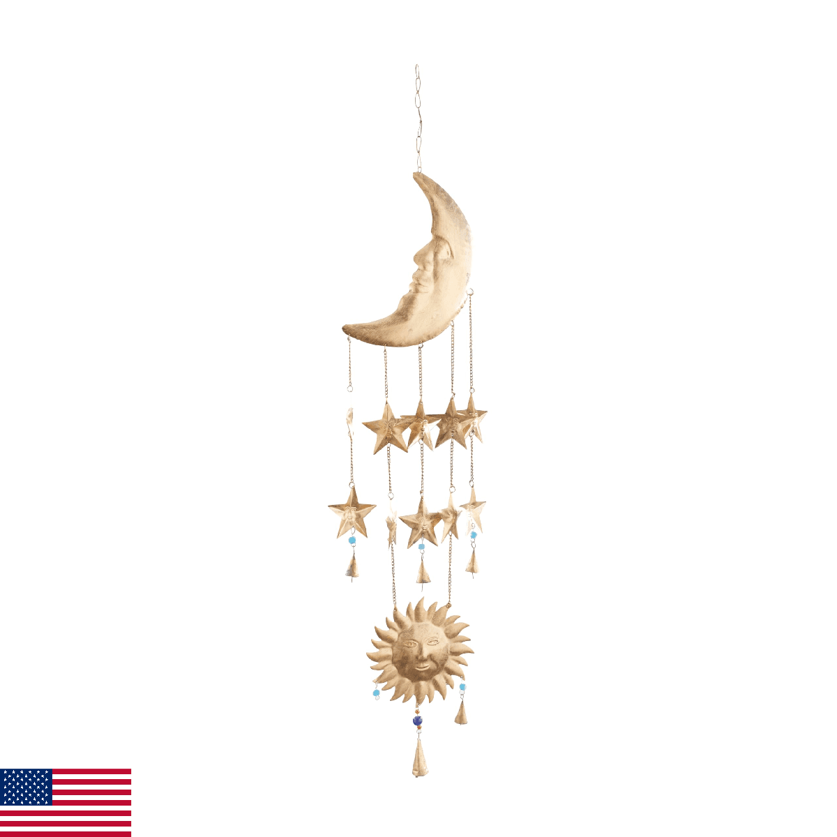 Deco 79 Metal Sun and Moon Windchime with Glass Beads and Cone Bells, 9" x 1" x - Image 1