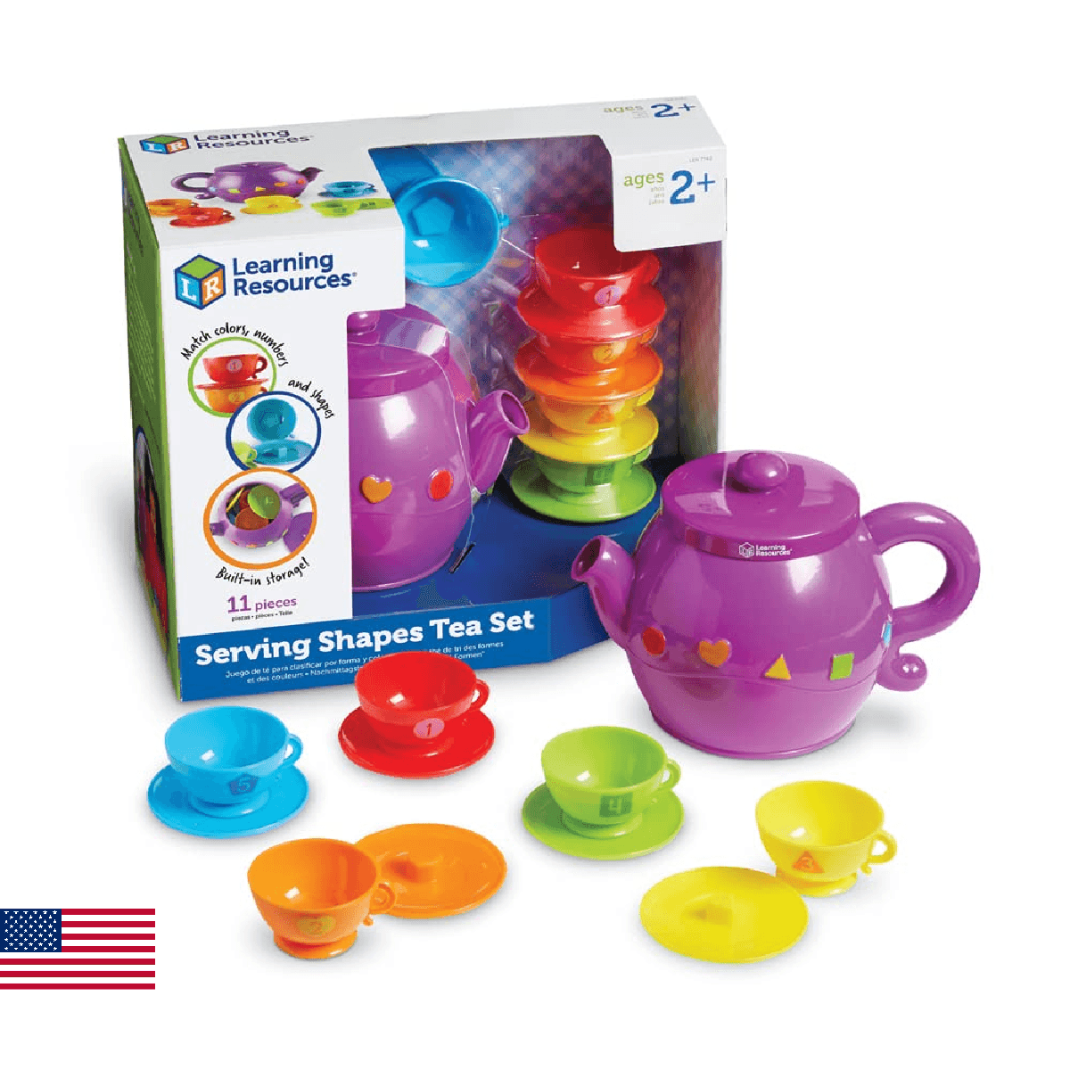 Learning Resources Serving Shapes Tea Set - 11 Pieces, Ages 2+, Pretend Play Foo - Image 1