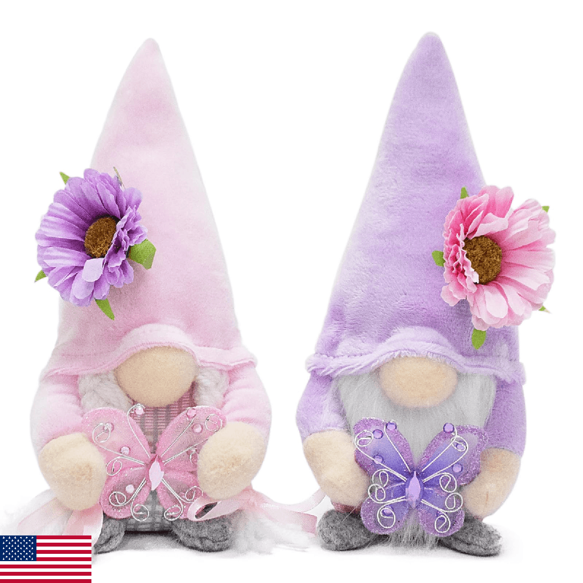 Attiigny Set of 2 Summer Butterfly Gnomes Plush Spring Decoration Flower Farmhou - Image 1