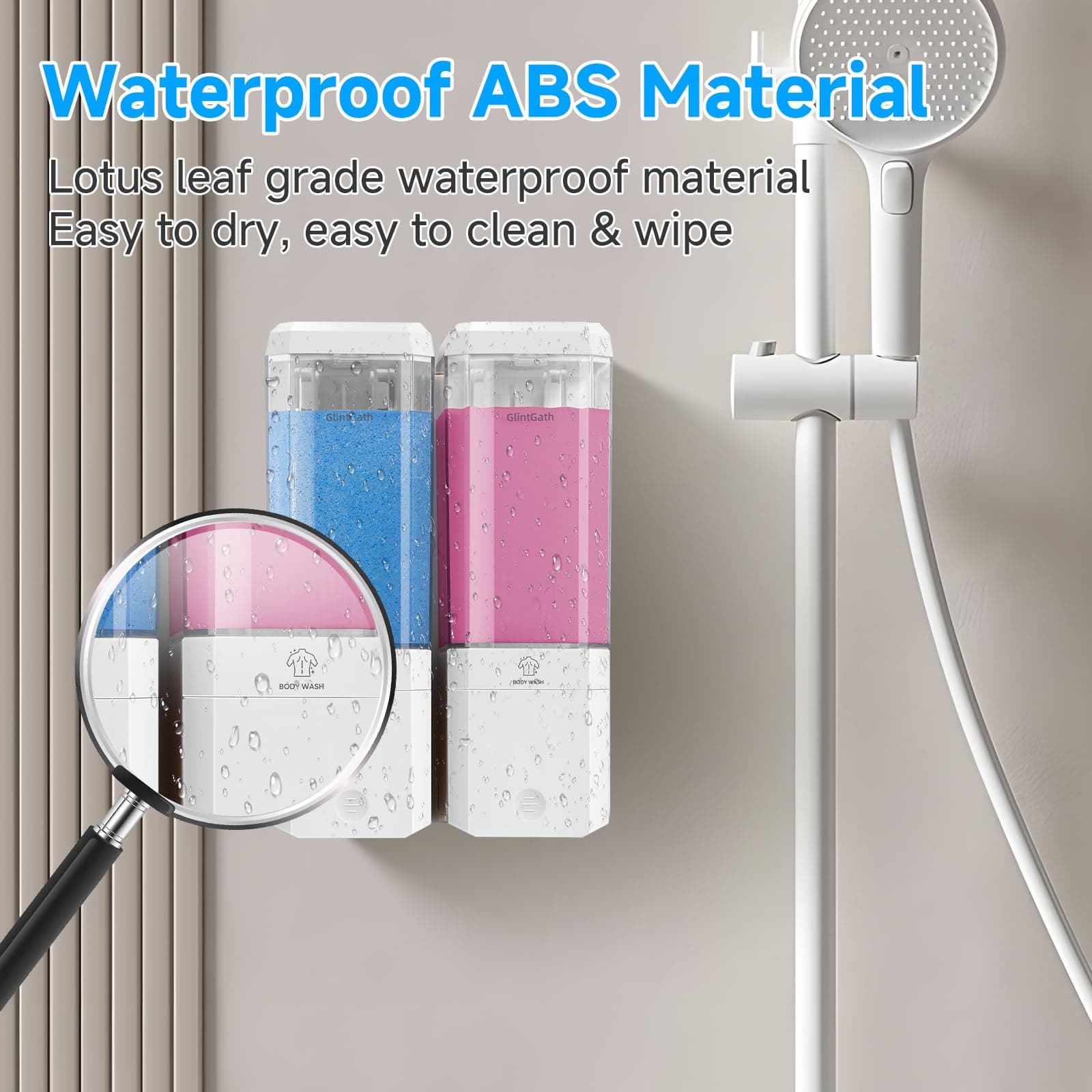 GlintGath Shower Dispenser 2 Chamber Wall Mount Shampoo Conditioner Large Capaci - Thumbnail 2