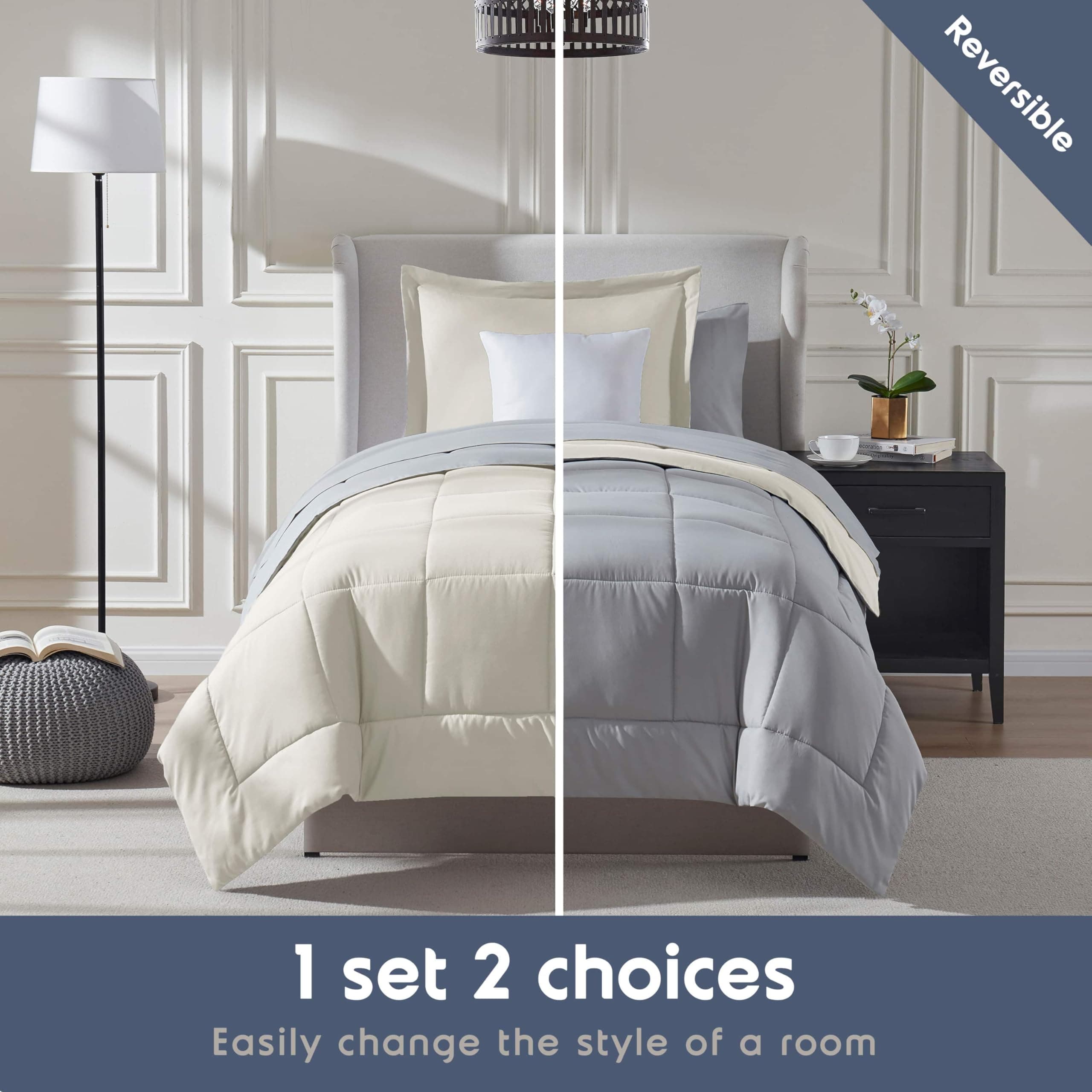 Nestl 5 Piece Twin Comforter Set – Off White Reversible Bed in a Bag – Complete - Thumbnail 6