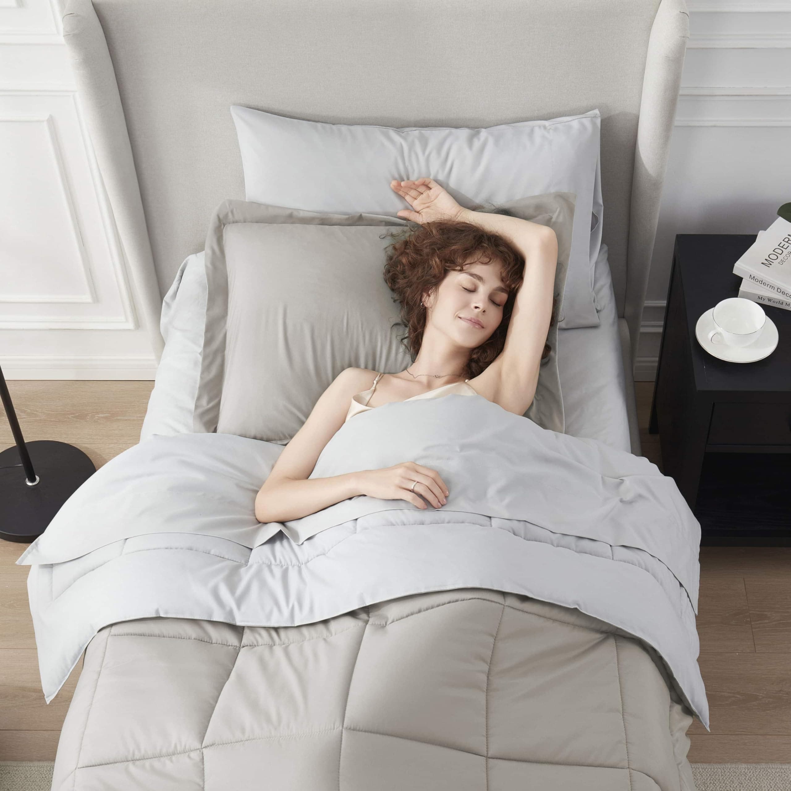 Nestl 5 Piece Twin Comforter Set – Off White Reversible Bed in a Bag – Complete - Thumbnail 8