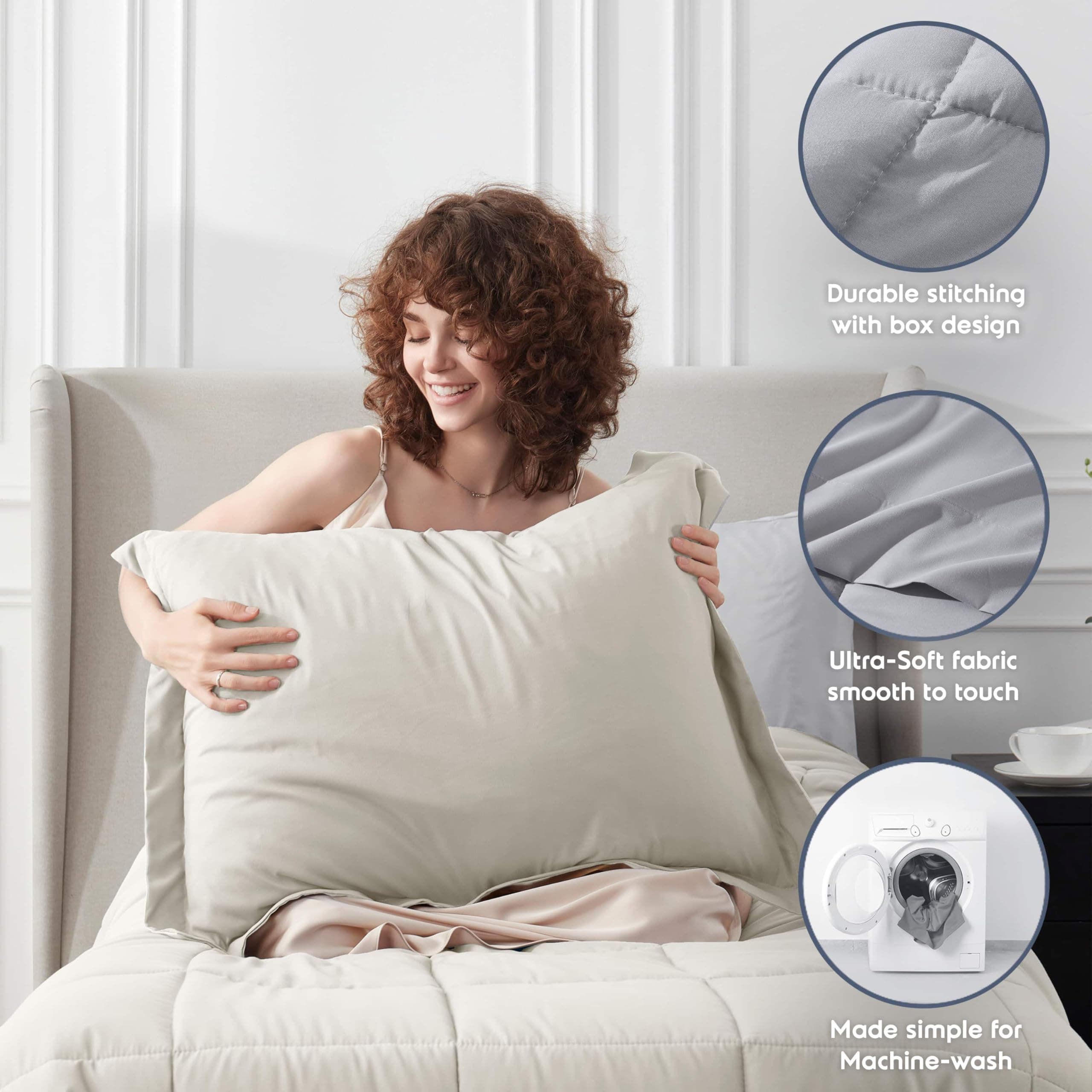 Nestl 5 Piece Twin Comforter Set – Off White Reversible Bed in a Bag – Complete - Thumbnail 7