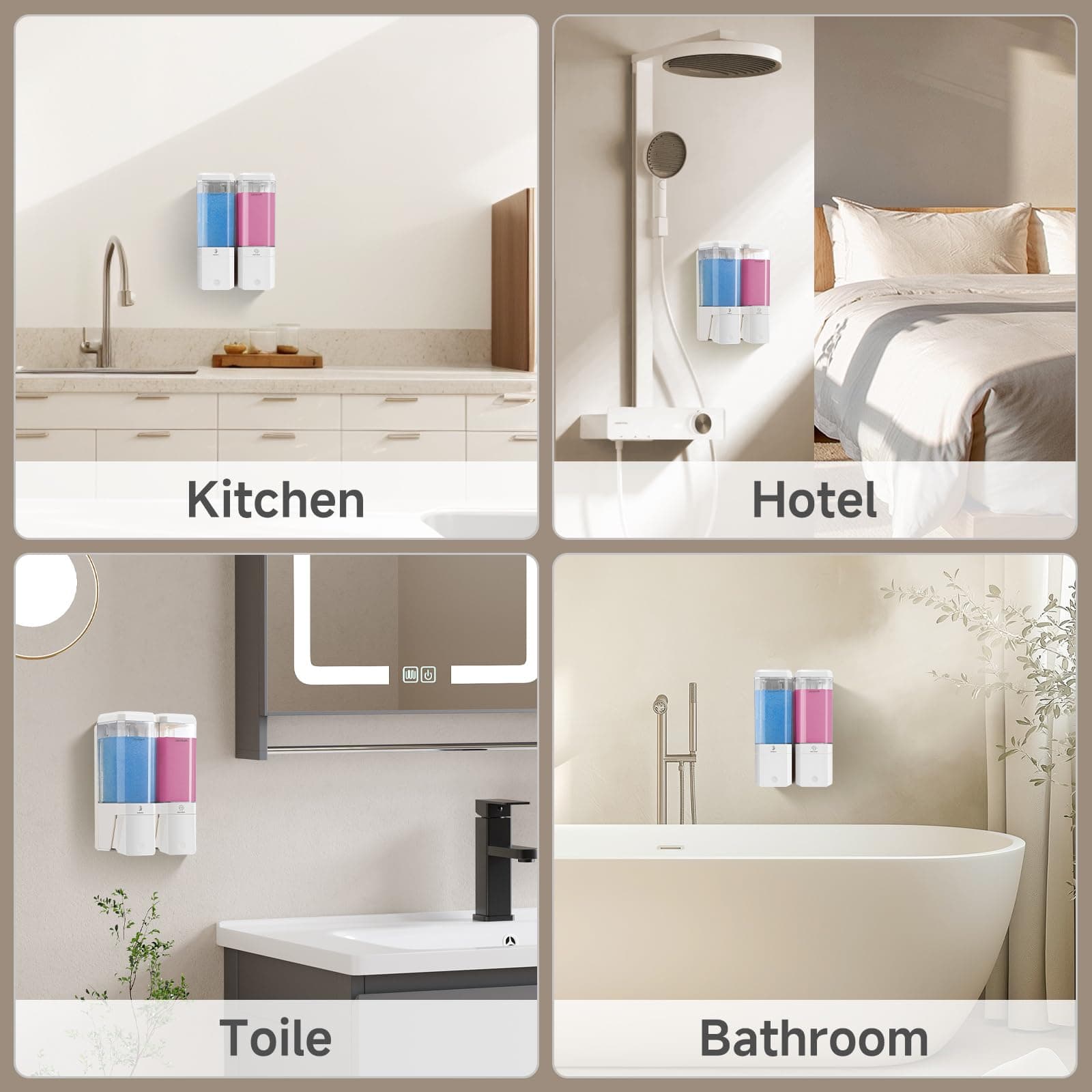 GlintGath Shower Dispenser 2 Chamber Wall Mount Shampoo Conditioner Large Capaci - Thumbnail 7