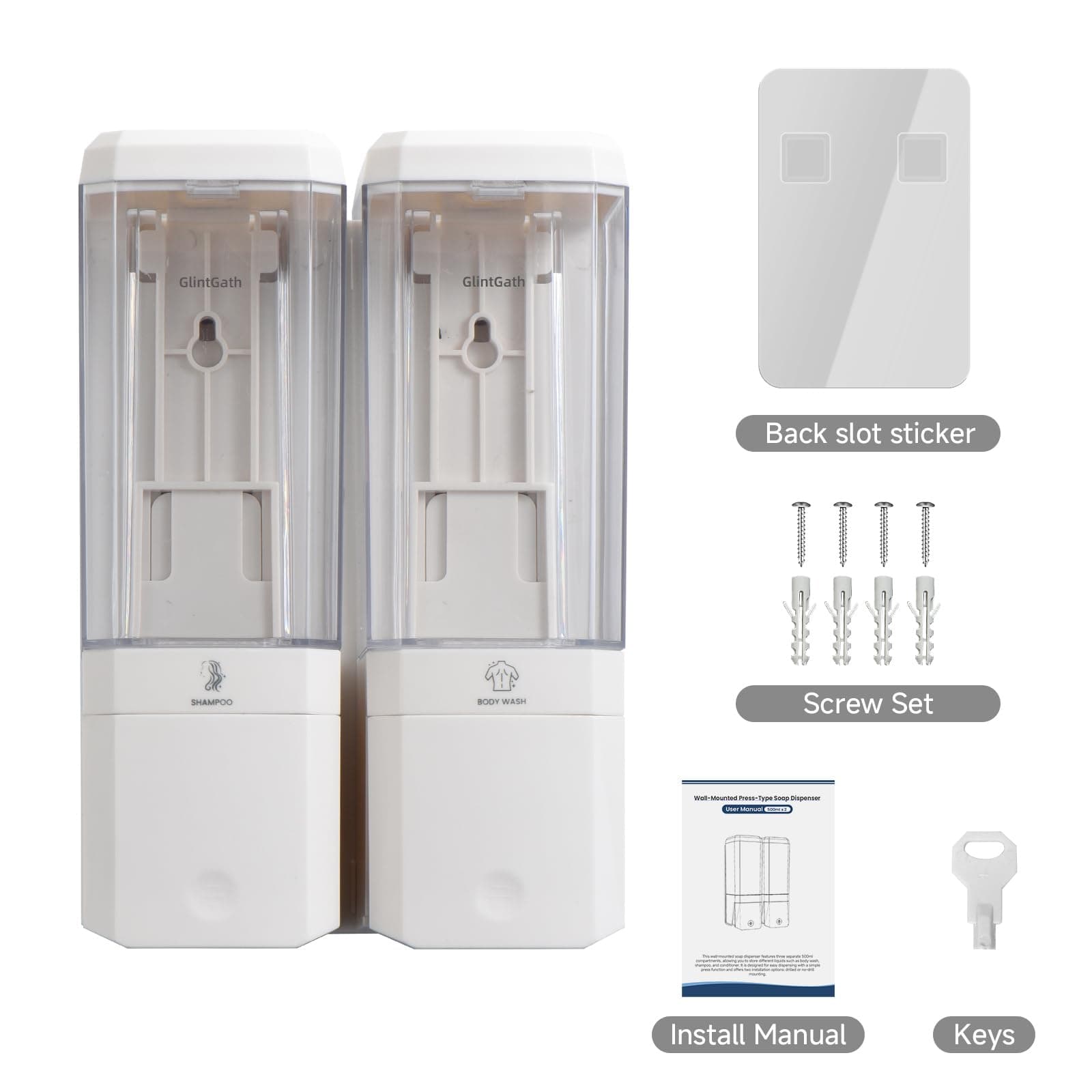 GlintGath Shower Dispenser 2 Chamber Wall Mount Shampoo Conditioner Large Capaci - Thumbnail 8