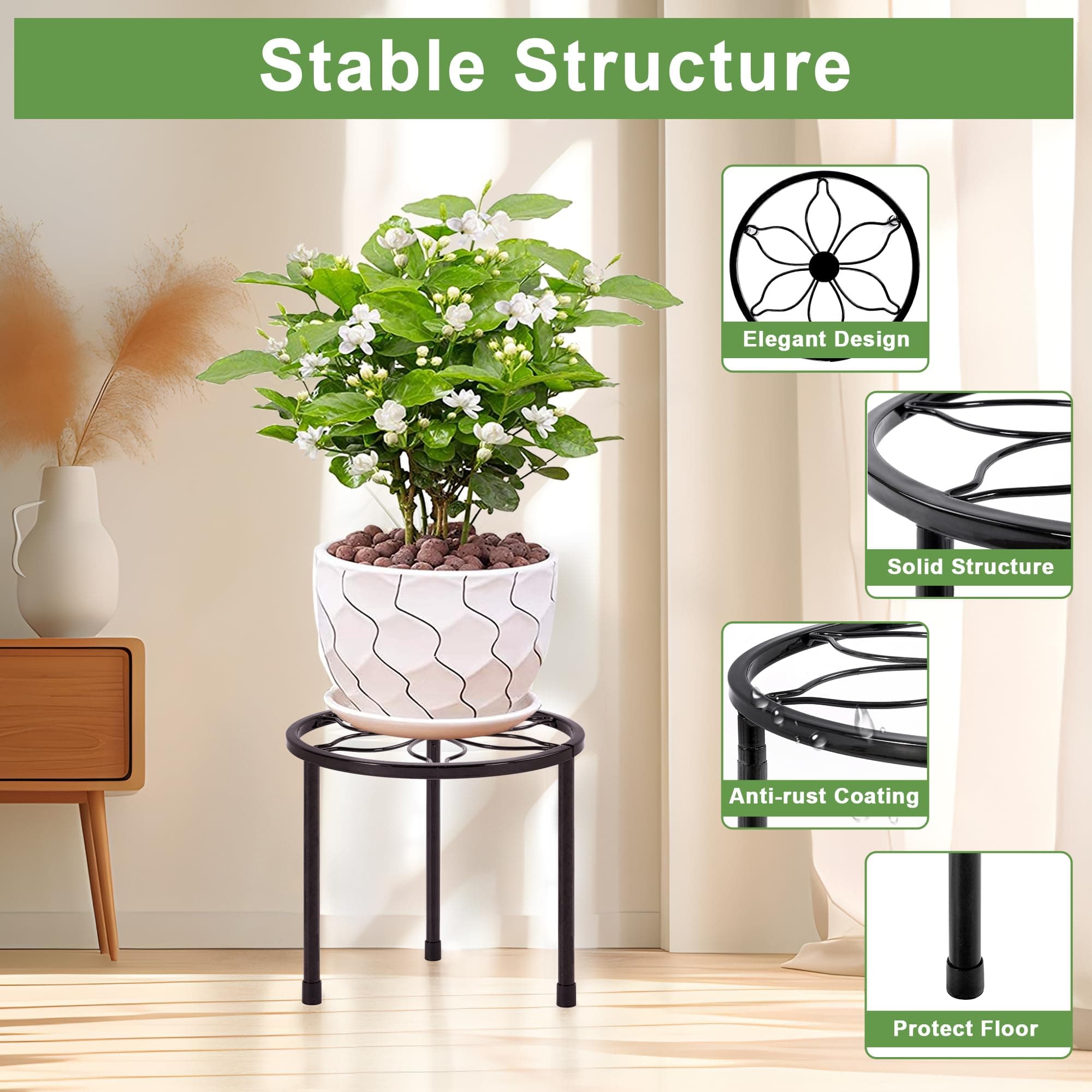 VECELO Metal Plant Stands Set of 5, Multiple Heavy Duty Flower Pot Stand, Round - Thumbnail 4