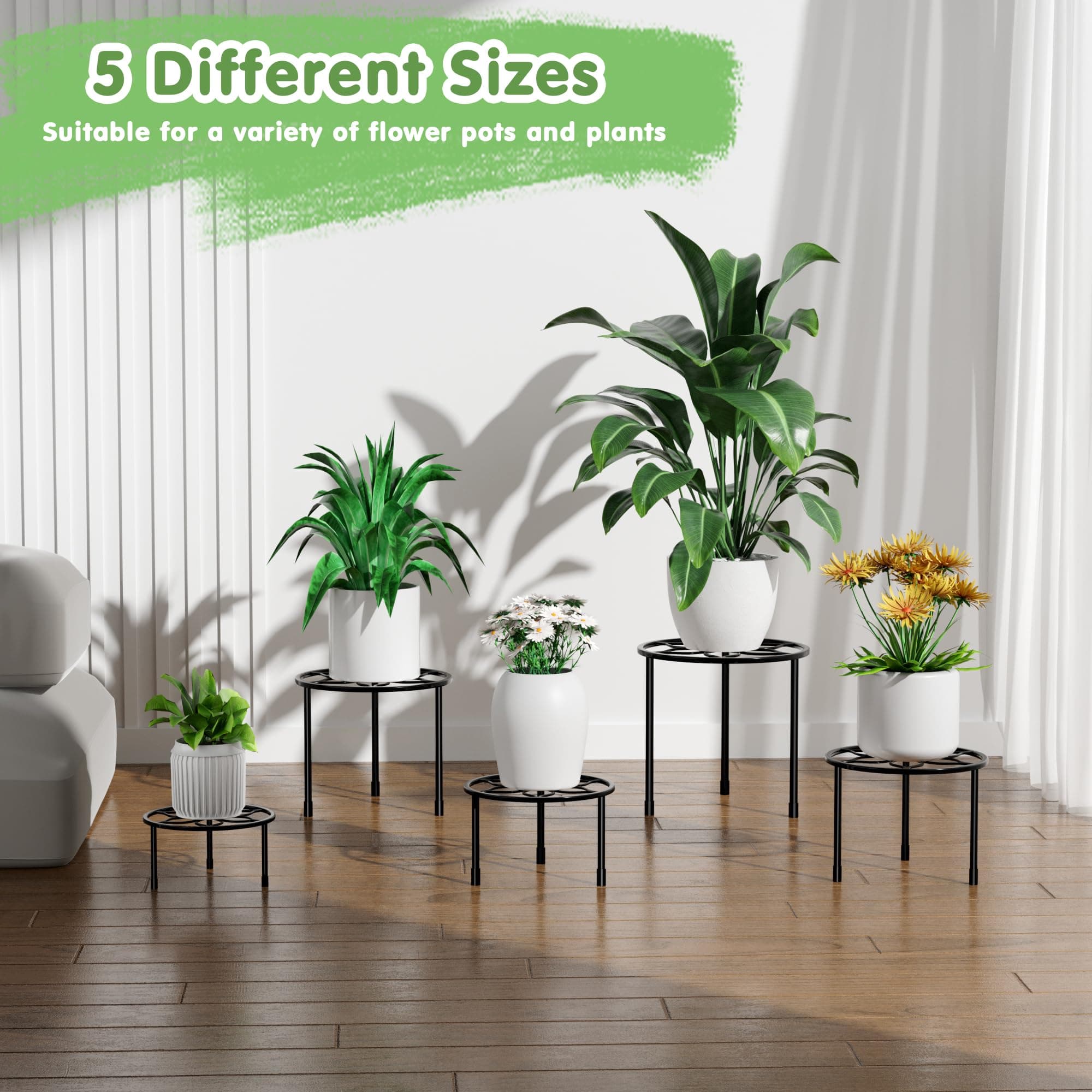 VECELO Metal Plant Stands Set of 5, Multiple Heavy Duty Flower Pot Stand, Round - Thumbnail 7