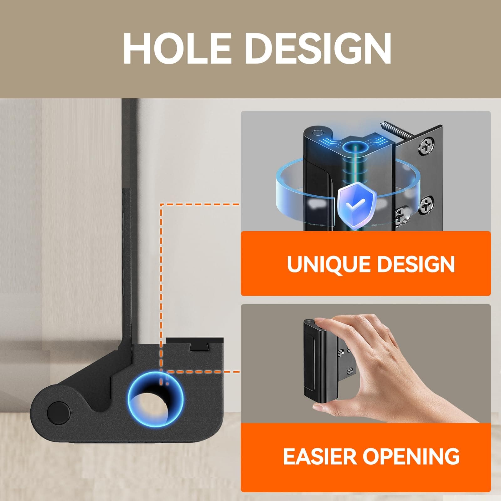 Tonitrui Home Security Door Reinforcement Lock for Front/Inward Swing Doors - Up - Thumbnail 2