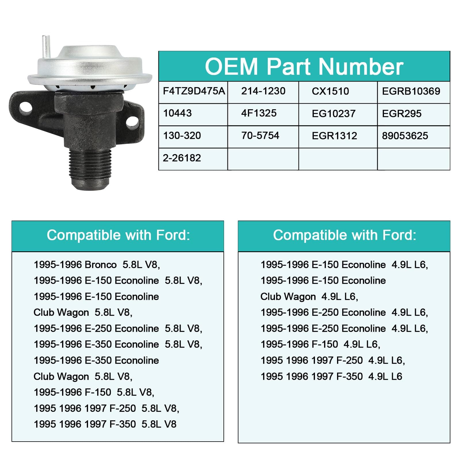 AULINK EGR295 F4TZ9D475A EGR Exhaust Gas Recirculation Valve (4.9L L6,5.8L V8) F - Thumbnail 5