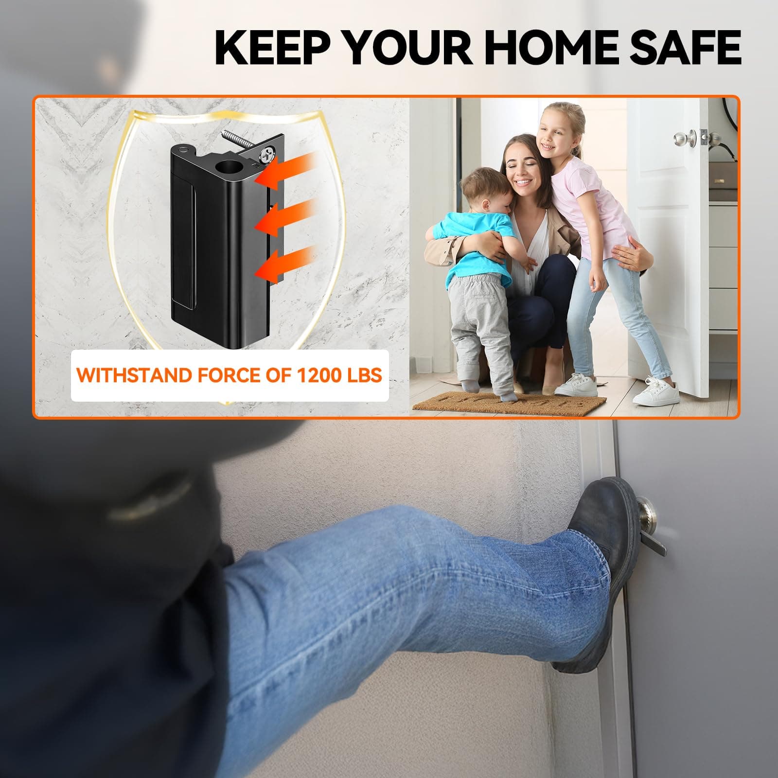 Tonitrui Home Security Door Reinforcement Lock for Front/Inward Swing Doors - Up - Thumbnail 4