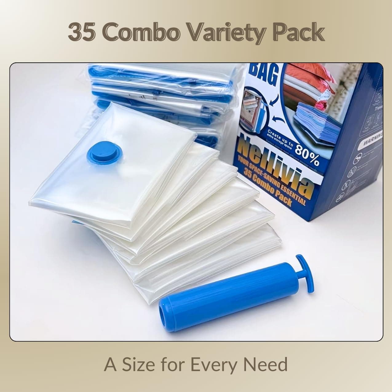 Nellivia 35 Pack Vacuum Storage Bags with Pump for Bedding Clothing Luggage Orga - Thumbnail 4