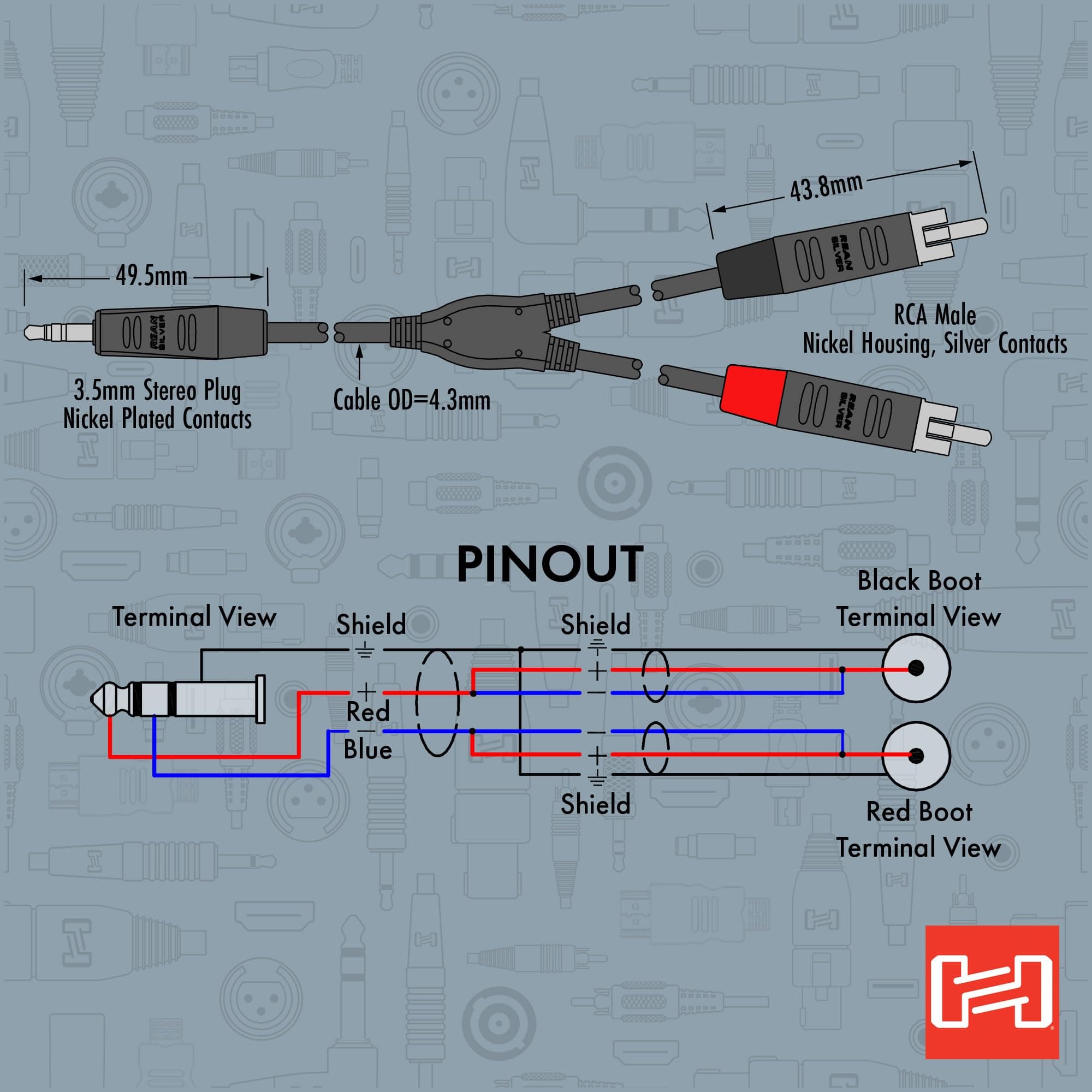 Hosa HMR-010Y REAN 3.5 mm TRS to Dual RCA Pro Stereo Breakout Cable, 10 Feet - Thumbnail 6