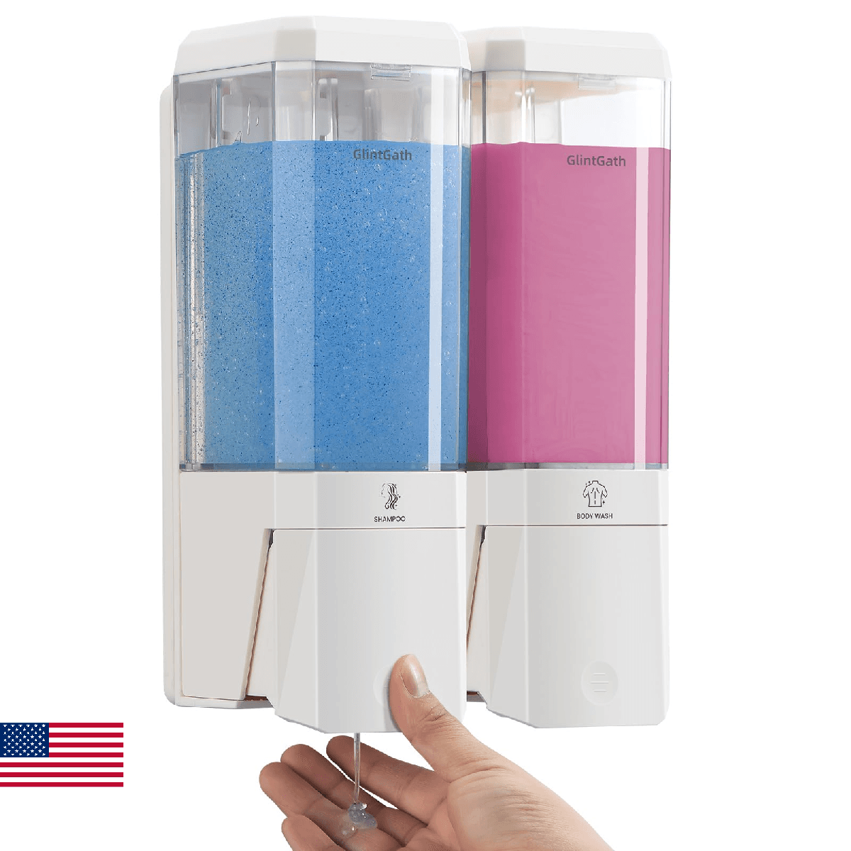 GlintGath Shower Dispenser 2 Chamber Wall Mount Shampoo Conditioner Large Capaci - Image 1