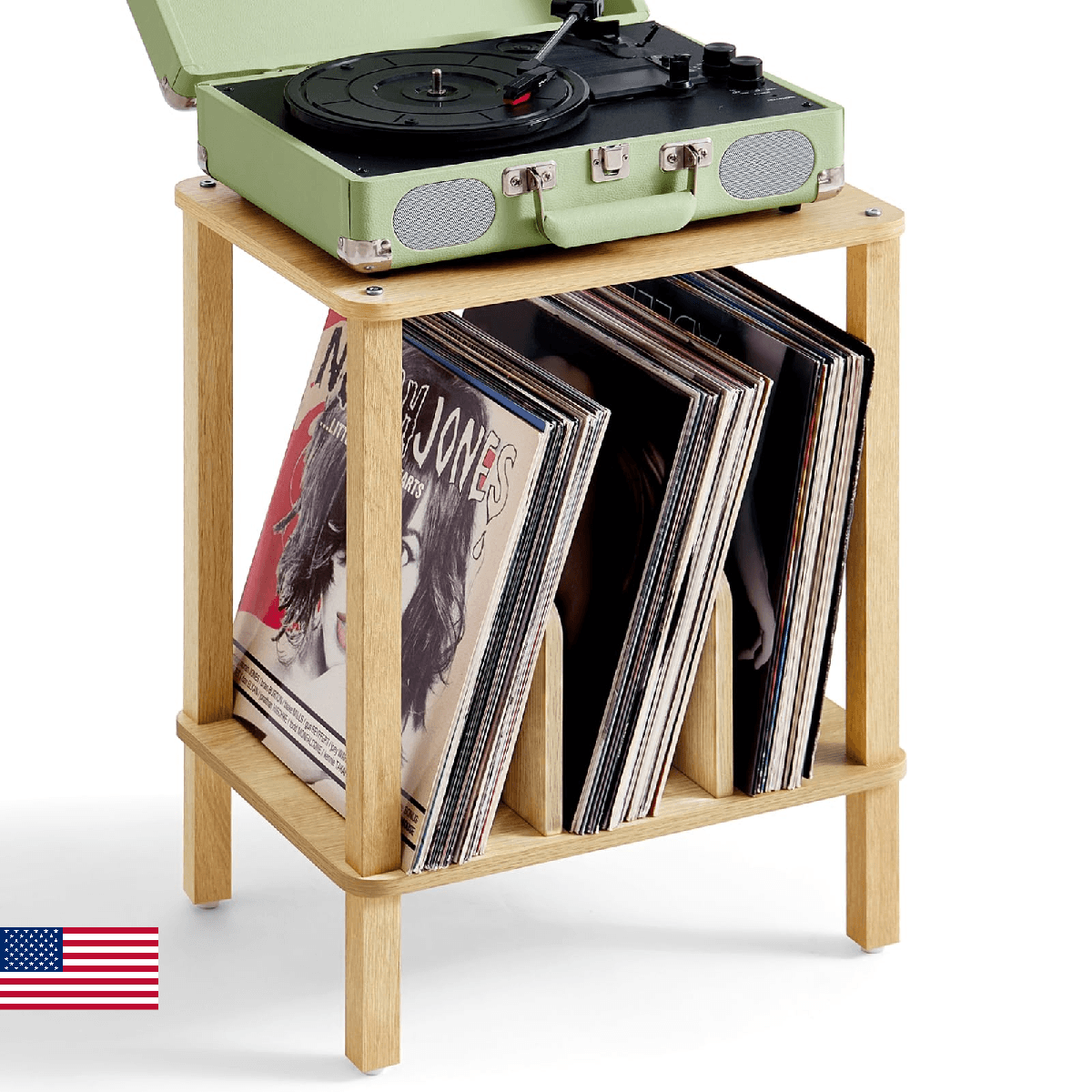 LELELINKY 2-Tier Bamboo Record Player Stand with Vinyl Record Storage up to 100 - Image 1