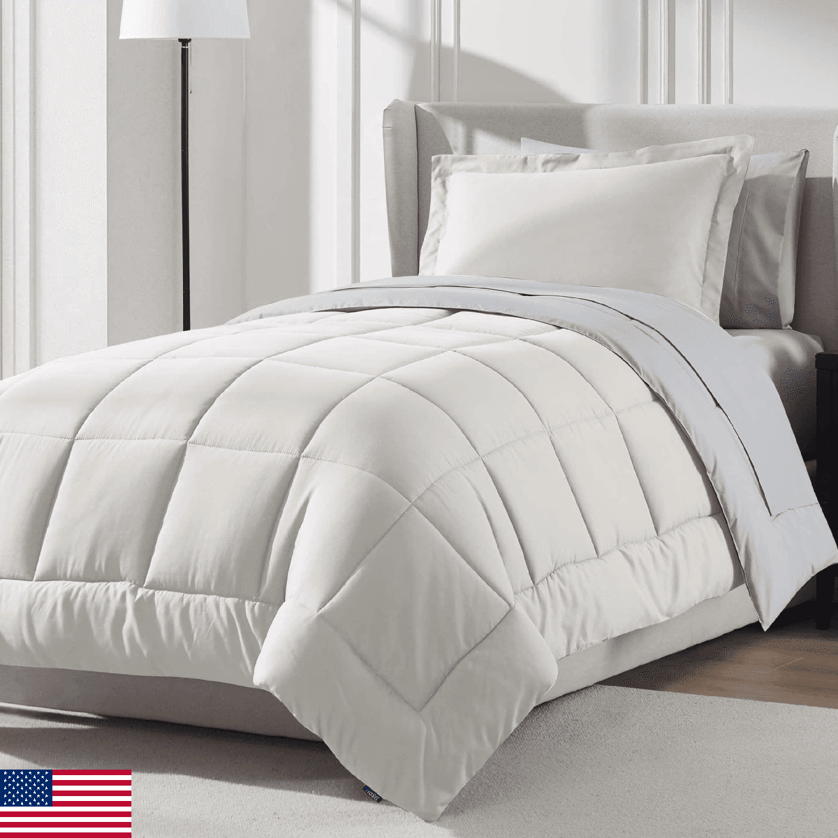 Nestl 5 Piece Twin Comforter Set – Off White Reversible Bed in a Bag – Complete - Image 1
