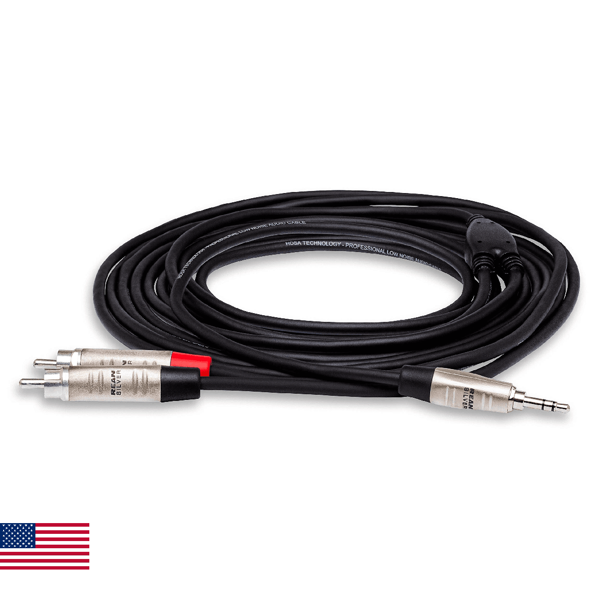 Hosa HMR-010Y REAN 3.5 mm TRS to Dual RCA Pro Stereo Breakout Cable, 10 Feet - Image 1