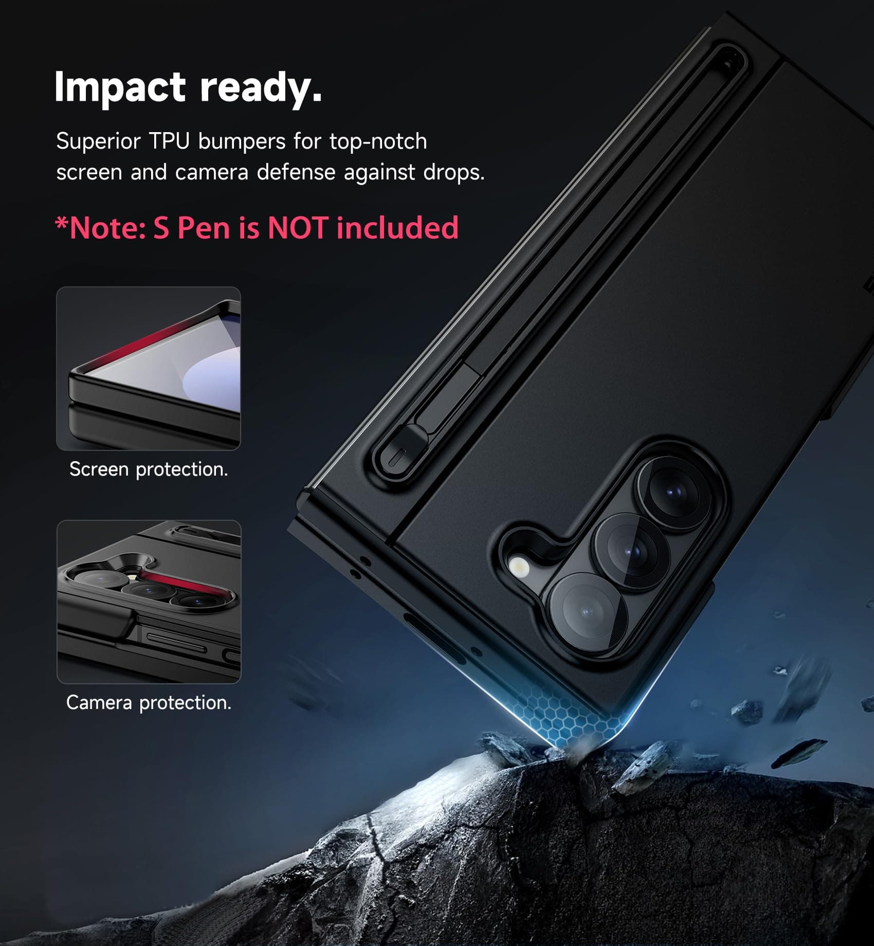 SURITCH Samsung Galaxy Z Fold 6 Case Kickstand S Pen Holder Black 2024 - Thumbnail 5