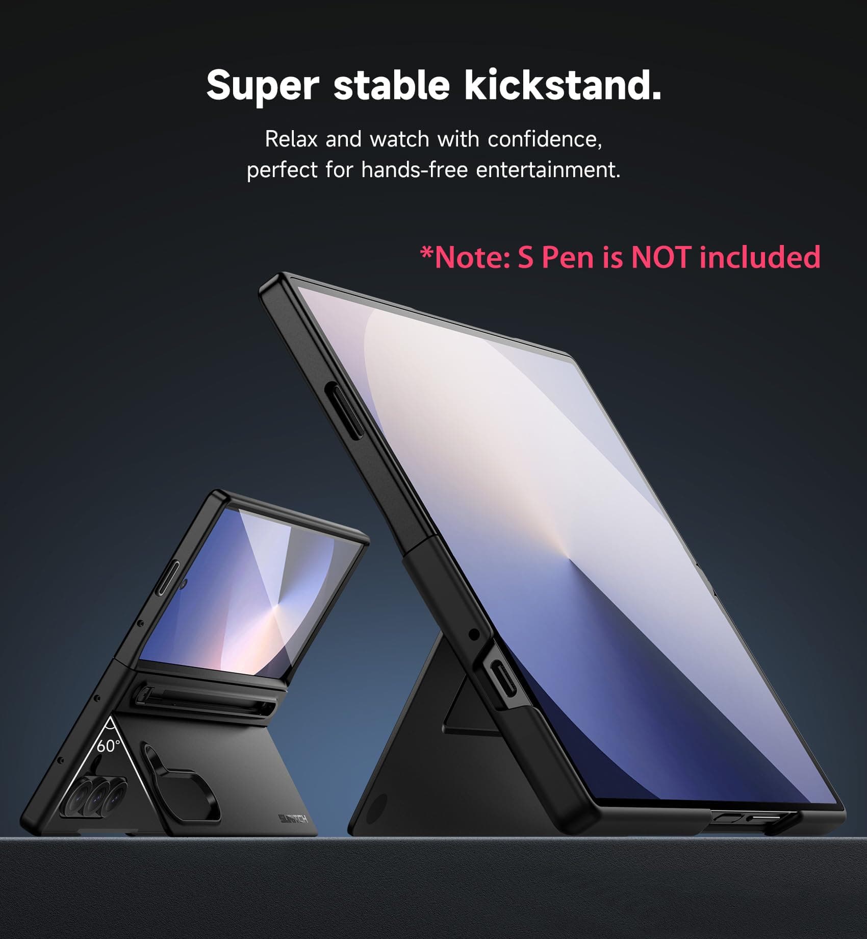SURITCH Samsung Galaxy Z Fold 6 Case Kickstand S Pen Holder Black 2024 - Thumbnail 3
