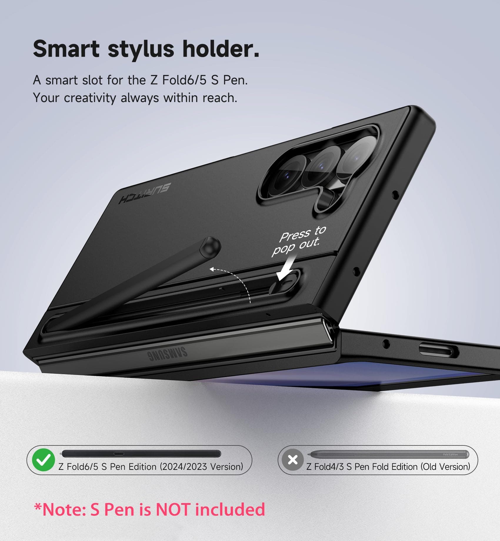 SURITCH Samsung Galaxy Z Fold 6 Case Kickstand S Pen Holder Black 2024 - Thumbnail 4