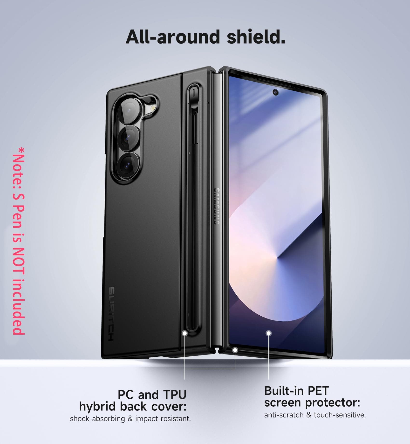 SURITCH Samsung Galaxy Z Fold 6 Case Kickstand S Pen Holder Black 2024 - Thumbnail 6