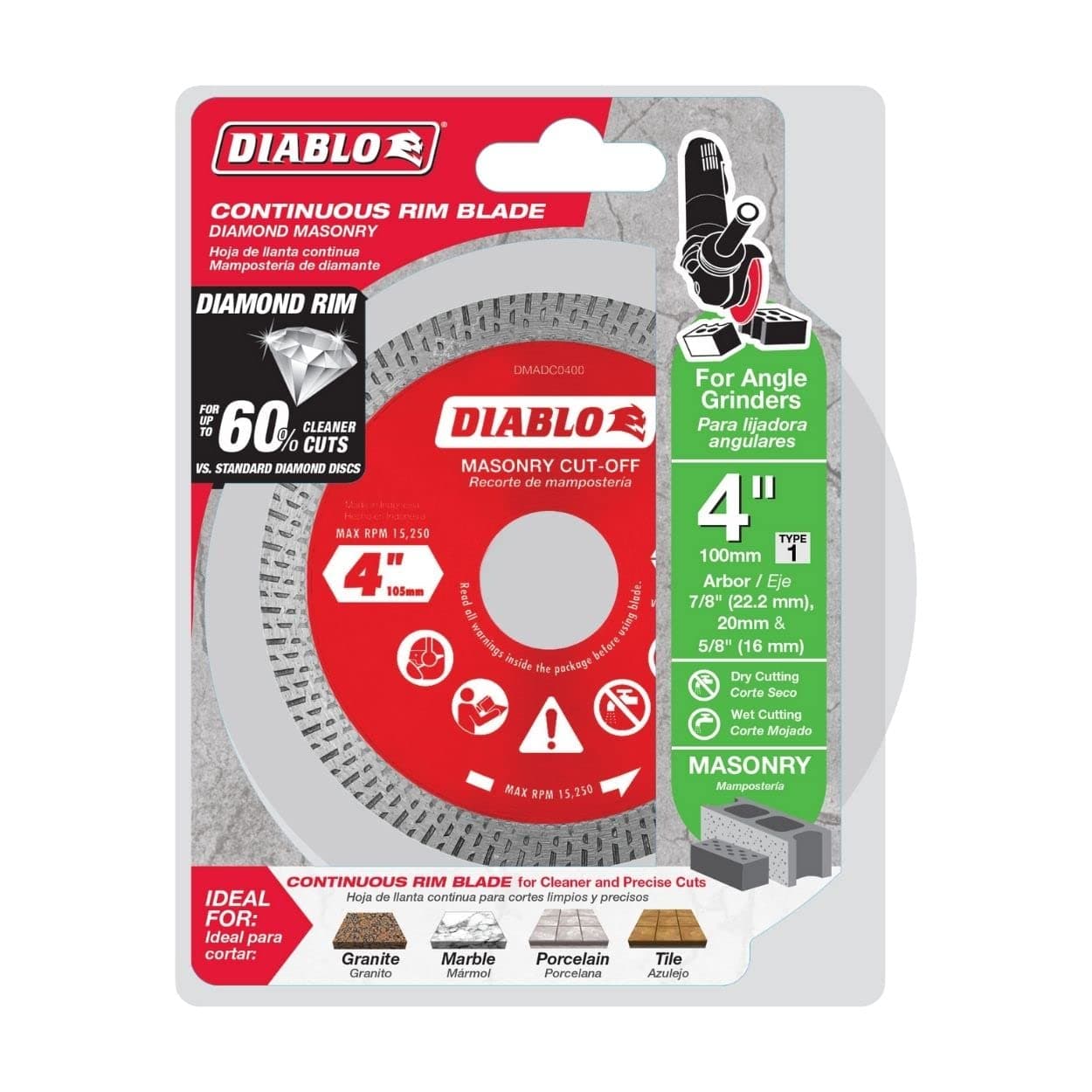 Diablo Diamond Continuous Rim Masonry Cuf Off Disc 4" Diameter 7/8" 20mm 5/8" Ar - Thumbnail 2