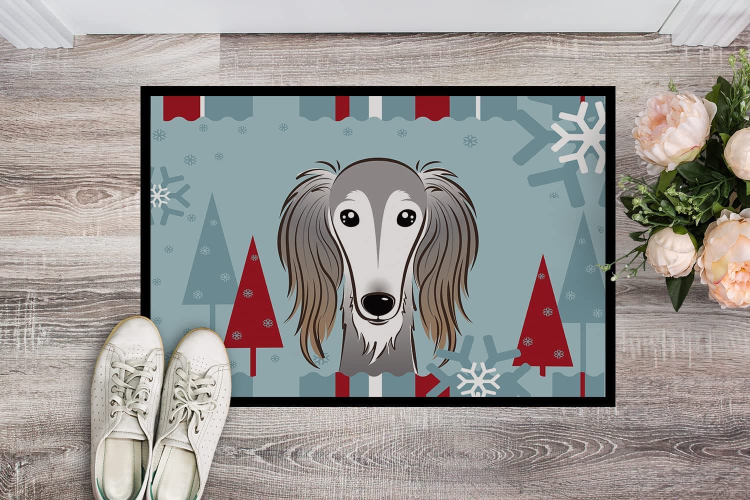 Caroline's Treasures BB1725MAT Winter Holiday Saluki Doormat 18x27 Front Door Ma - Thumbnail 2
