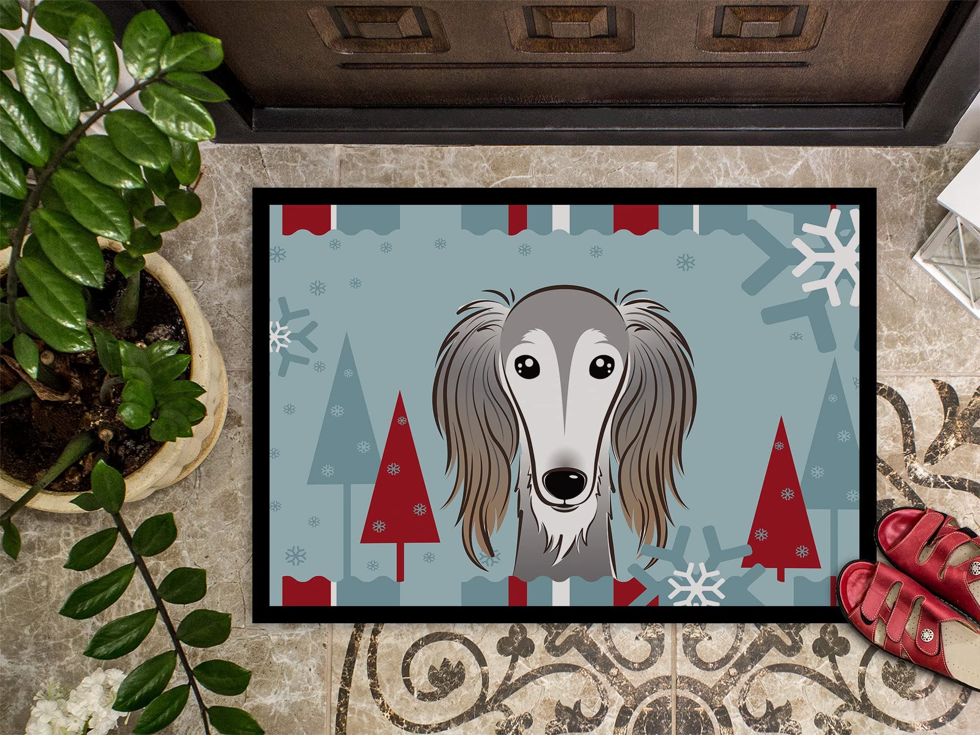 Caroline's Treasures BB1725MAT Winter Holiday Saluki Doormat 18x27 Front Door Ma - Thumbnail 3