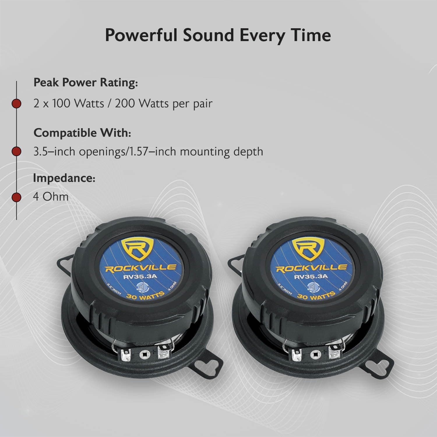Rockville RV35.3A 3.5" 3-Way Car Speakers, 200W, Rich Bass, CEA Rated, Polypropy - Thumbnail 8