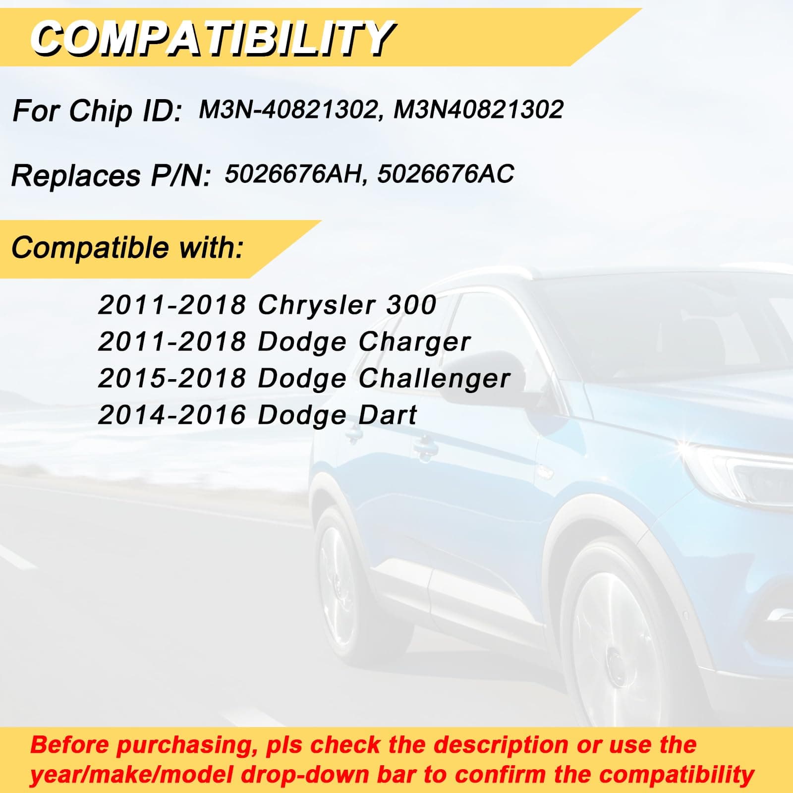 Vurkcy Key Fob Replacement for 2011-2018 Dodge Charger & Chrysler 300/ 15-18 Cha - Thumbnail 2