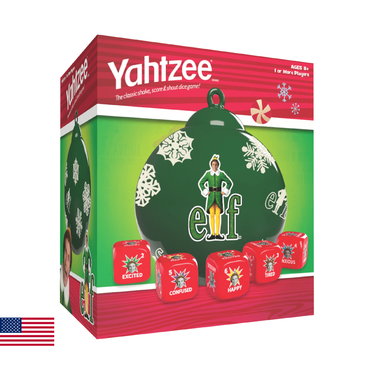 YAHTZEE: Elf Edition, Exclusive Holiday Ornament Cup Featuring Buddy, Roll the d - Image 1
