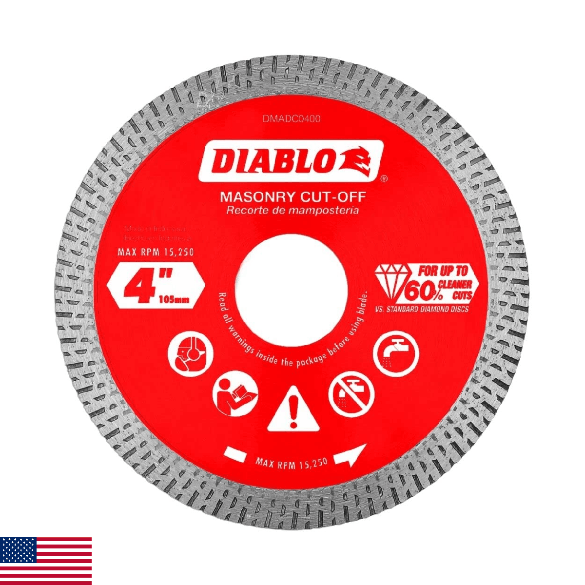 Diablo Diamond Continuous Rim Masonry Cuf Off Disc 4" Diameter 7/8" 20mm 5/8" Ar - Image 1