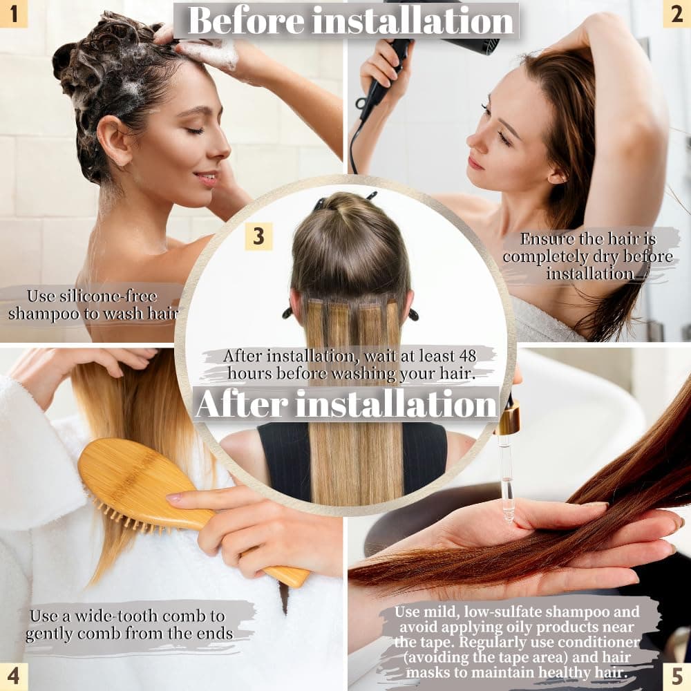 Human Hair Tape in Extensions Balayage Natural Black Chestnut Brown 14 Inch 20pc - Thumbnail 6