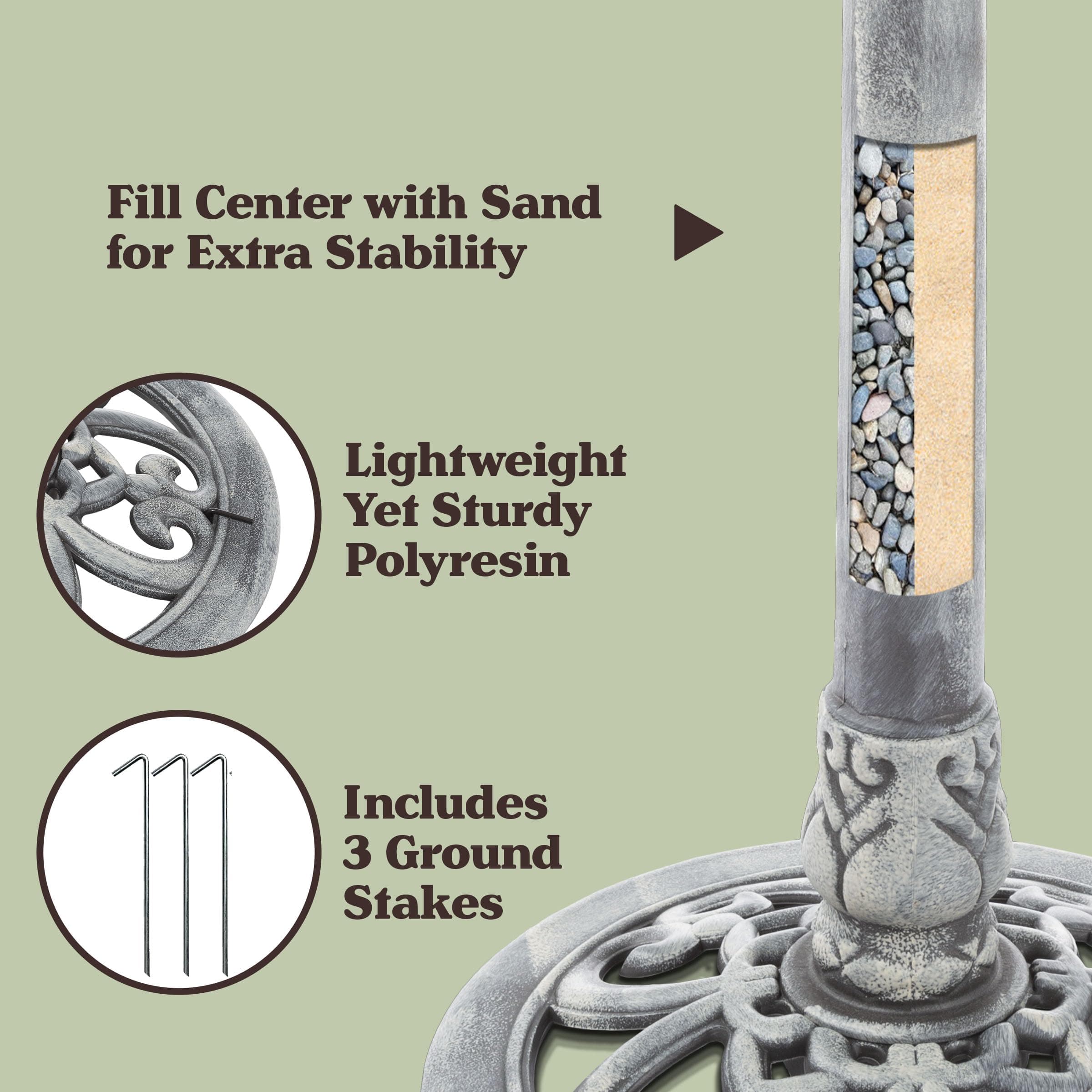 Outdoor Antique-Style Bird Bath - Weather-Resistant Polyresin Basin with Vintage - Thumbnail 3