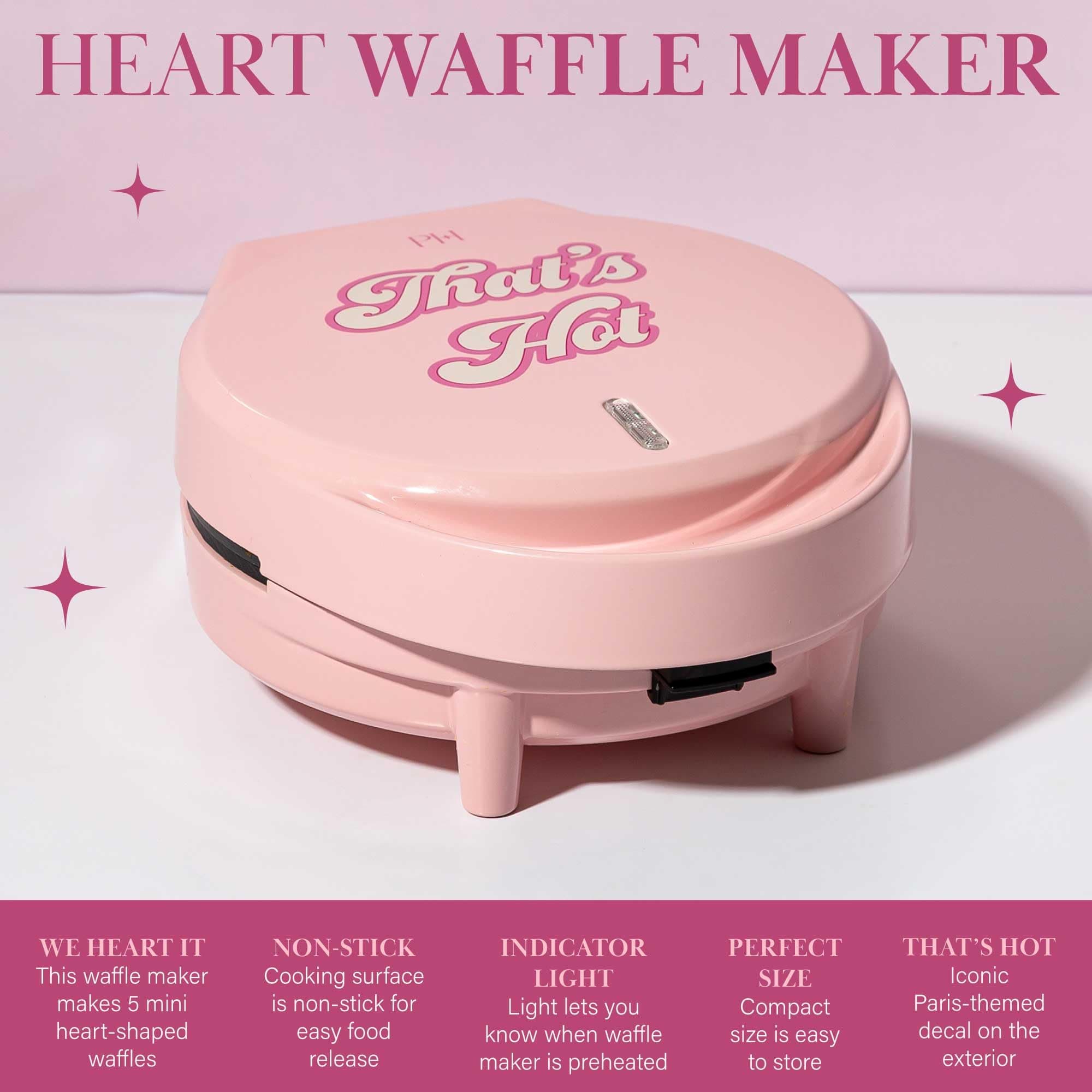 Paris Hilton Heart Waffle Maker, Makes 5 Mini Heart Shaped Waffles or 1 Individu - Thumbnail 3